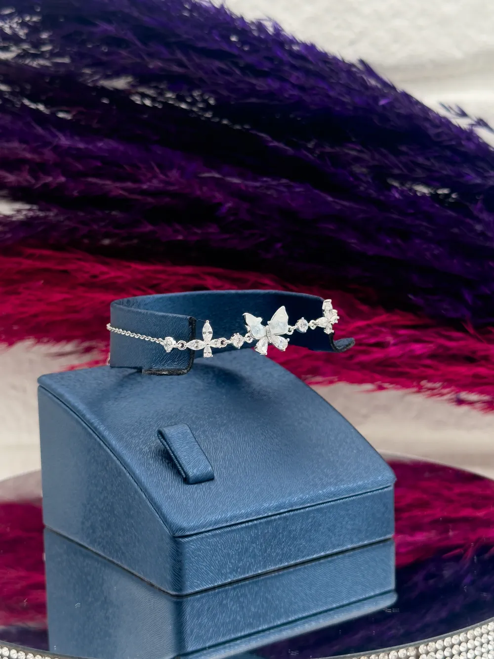 925 Ayar Gümüş Mineli Kelebek Desenli Popüler Kadın Bileklik