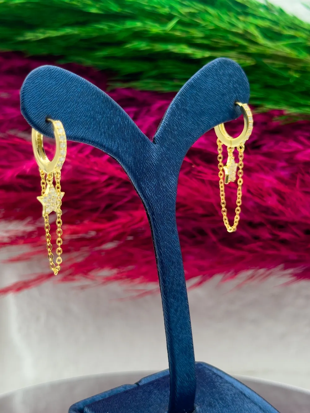 925 Ayar Gümüş Gold Renk Özel Tasarım Yıldız Modeli Popüler Kadın Küpe