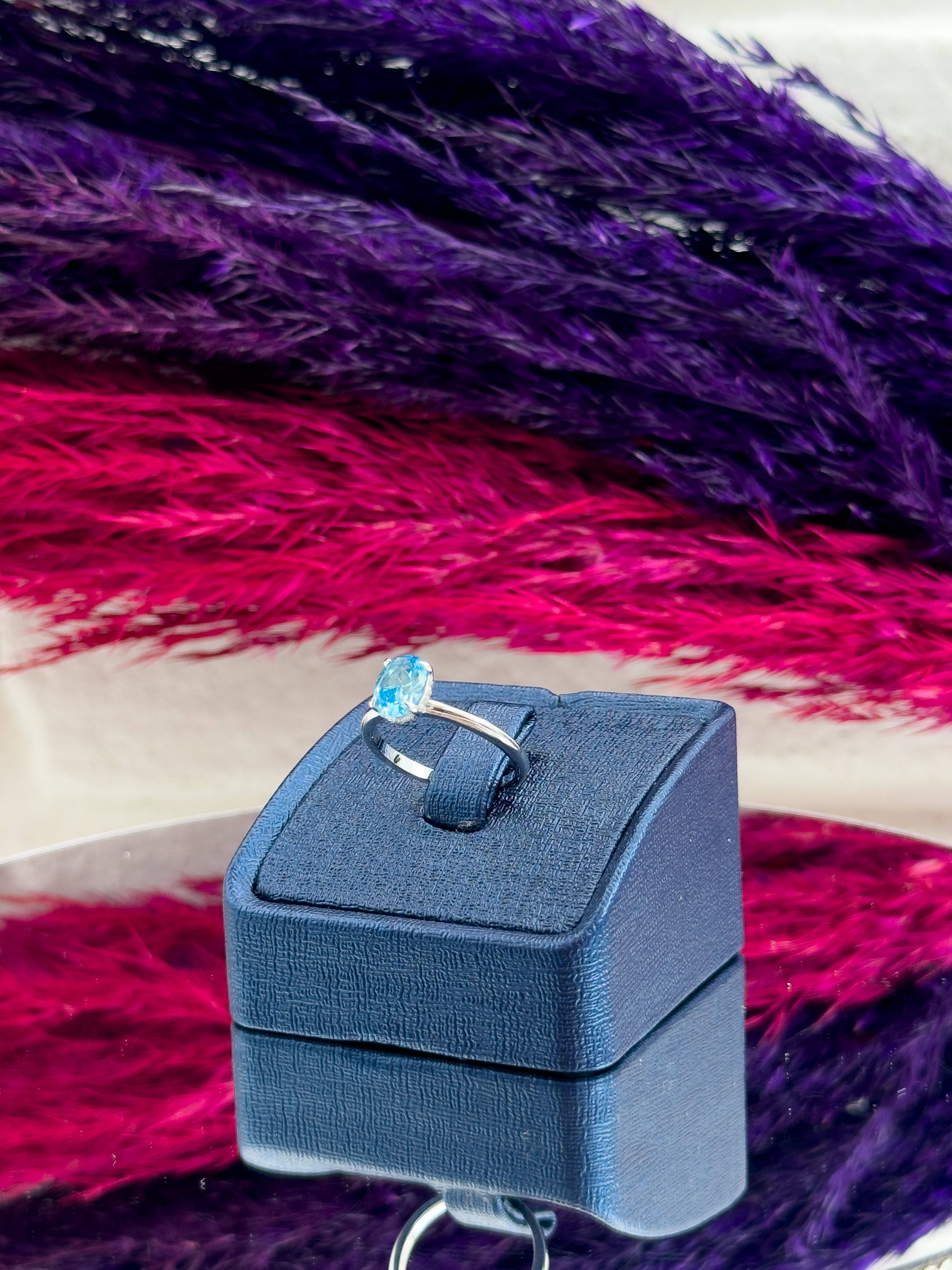 925 Ayar Gümüş Aquamarin Taşlı Pırlanta Montürlü Popüler Kadın Yüzük