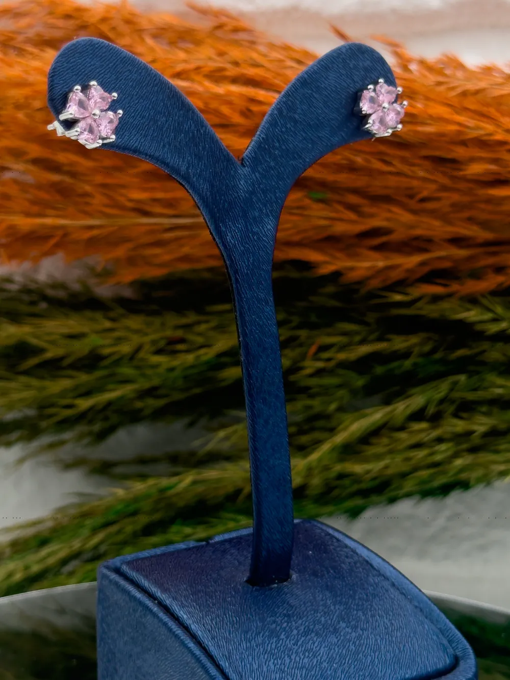 925 Ayar Gümüş Kalpli Pembe Kuvars Taşlı Zarif Kadın Küpe