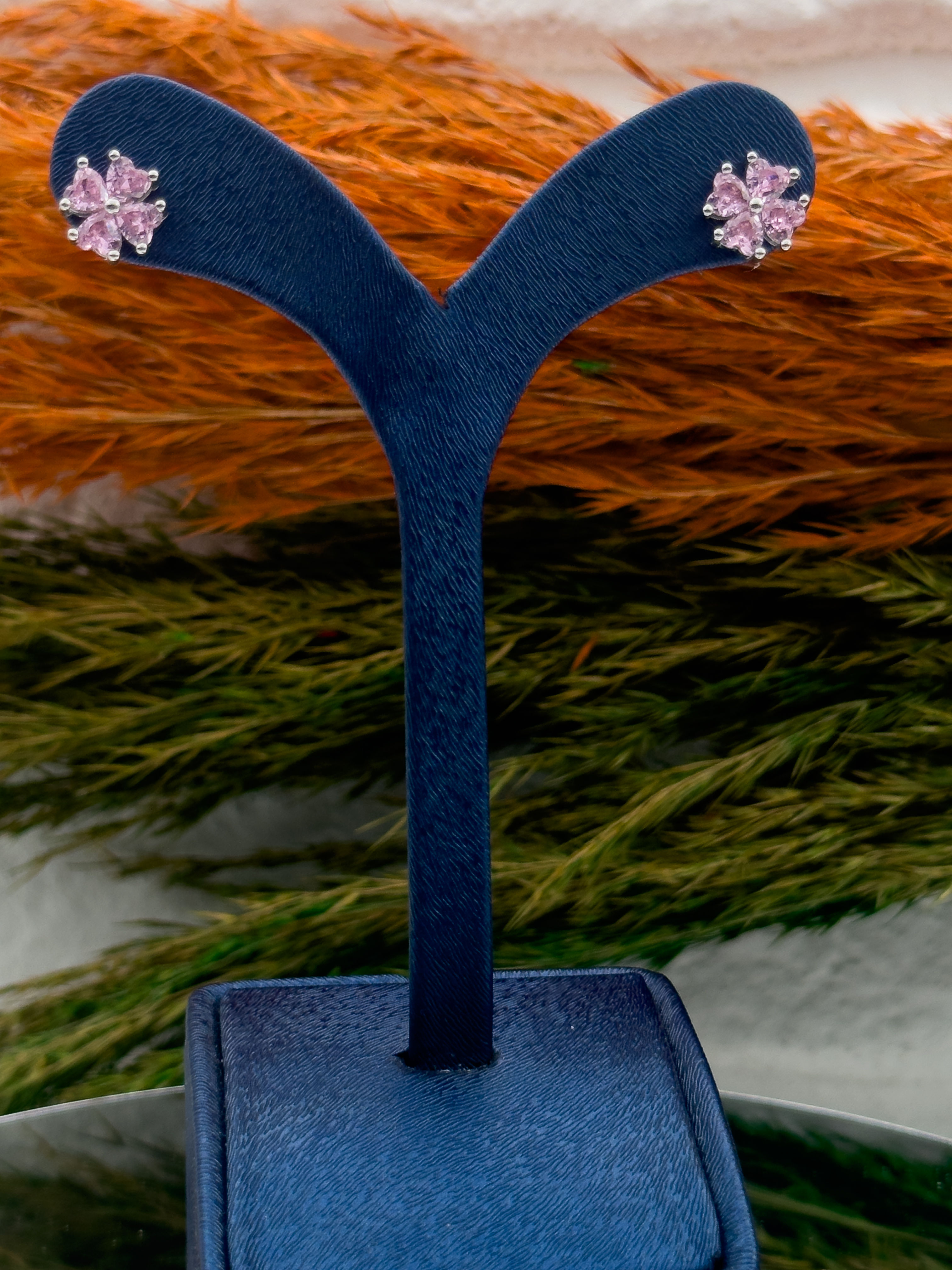 925 Ayar Gümüş Kalpli Pembe Kuvars Taşlı Zarif Kadın Küpe