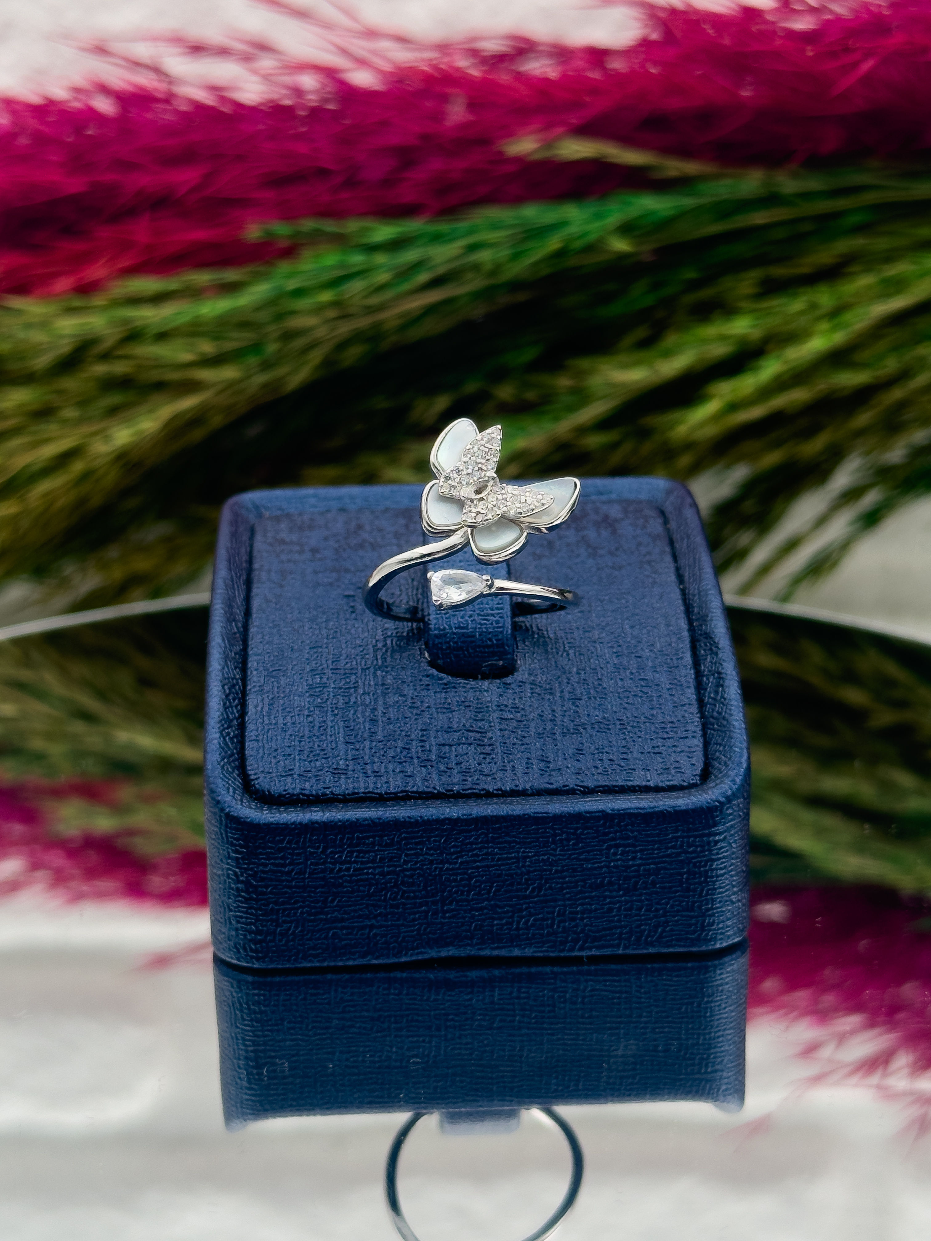 925 Ayar Gümüş Sedefli Kelebek Tasarım Zarif Kadın Yüzük