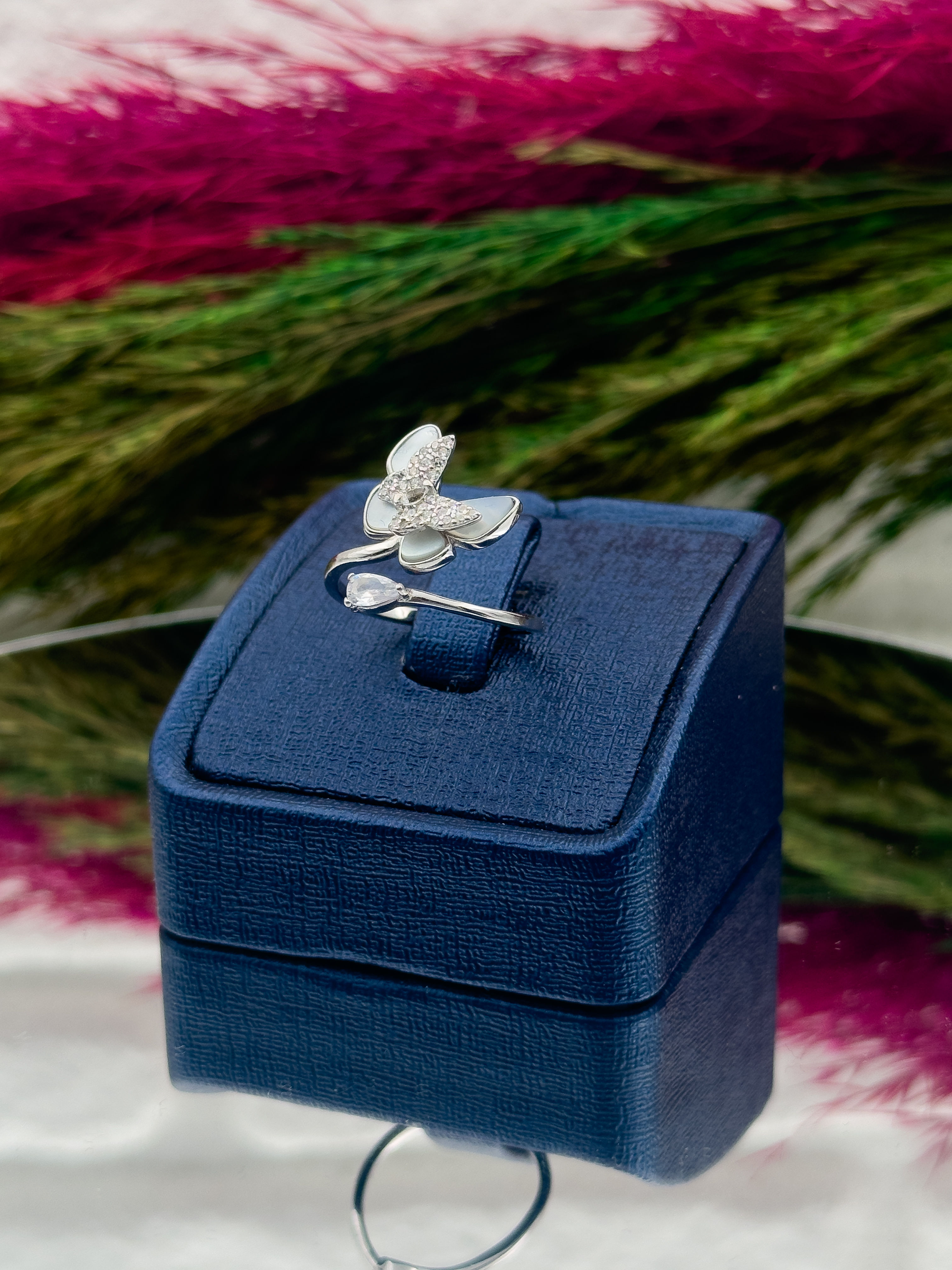 925 Ayar Gümüş Sedefli Kelebek Tasarım Zarif Kadın Yüzük