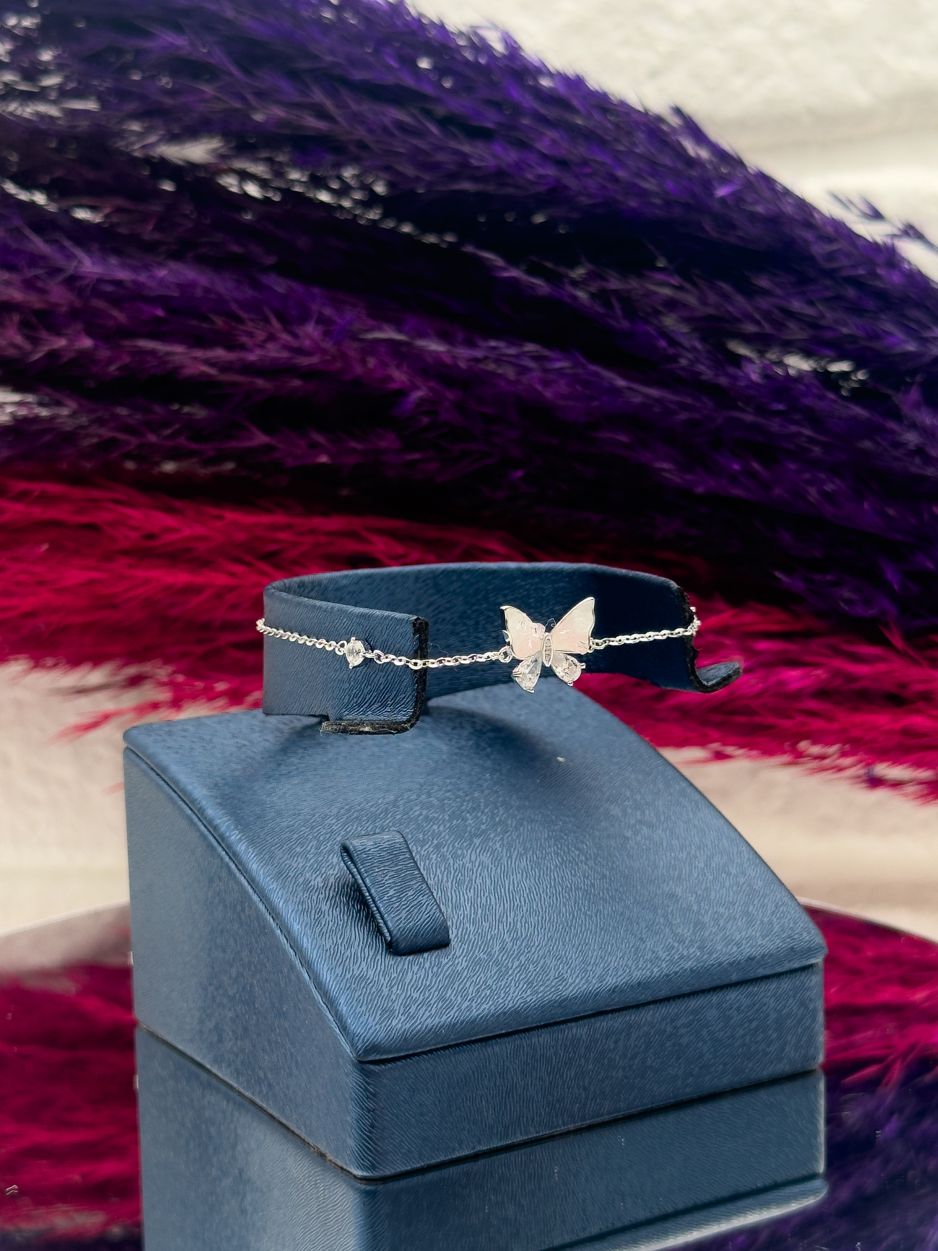 925 Ayar Gümüş Mineli Kelebek Modeli Özel Tasarım Lüks Kadın Bileklik