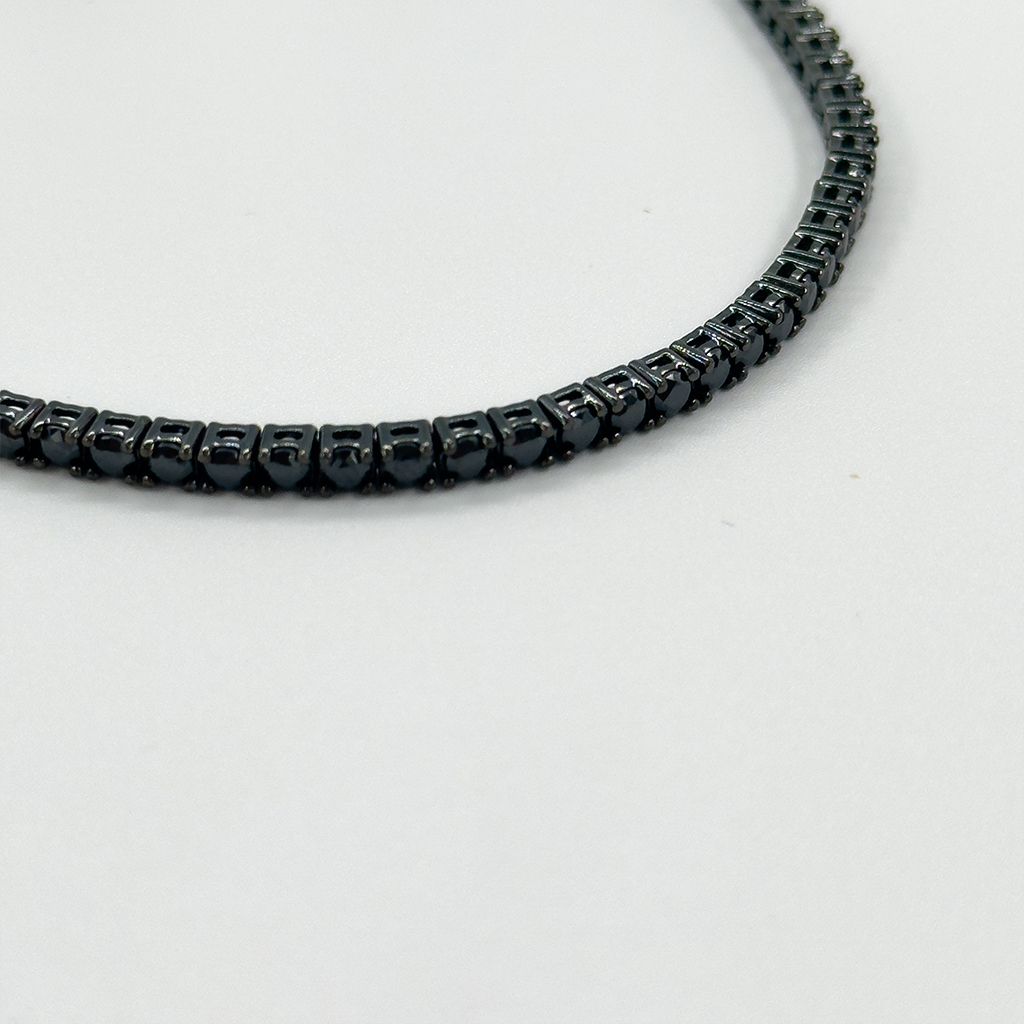 Onix Taşlı Siyah Rodajlı Su Yolu Gümüş Bileklik - 4MM