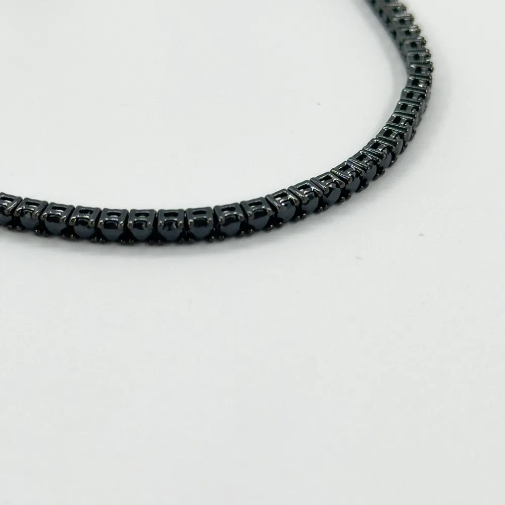 925 Ayar Gümüş Onix Taşlı Siyah Rodajlı Su Yolu Modeli 4MM Lüks Kadın Bileklik