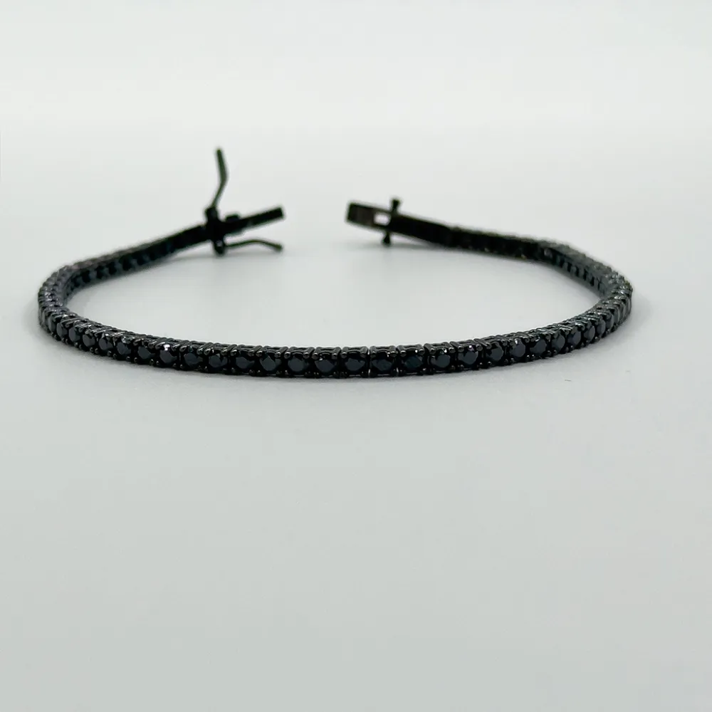 925 Ayar Gümüş Onix Taşlı Siyah Rodajlı Su Yolu Modeli 4MM Lüks Kadın Bileklik