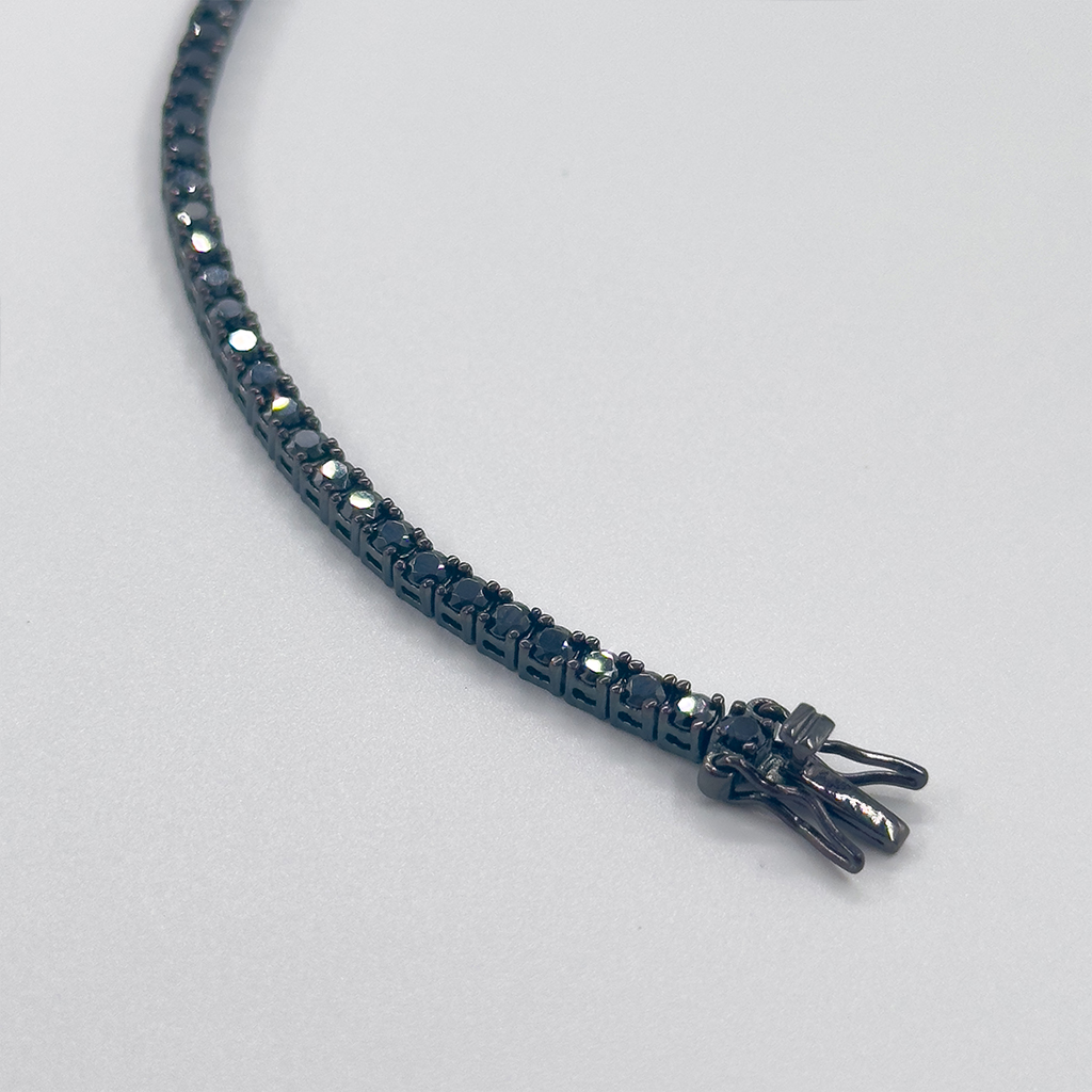 Onix Taşlı Siyah Rodajlı Su Yolu Gümüş Bileklik - 2MM