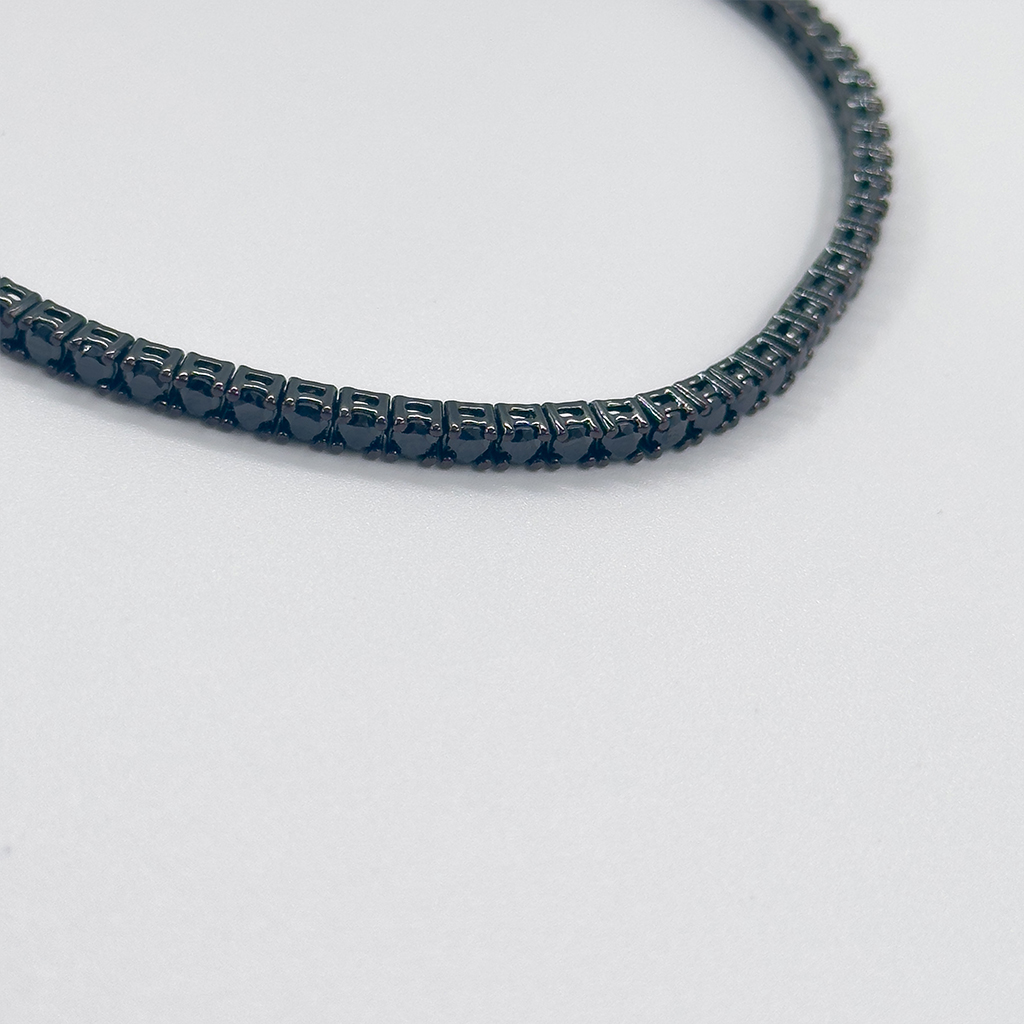Onix Taşlı Siyah Rodajlı Su Yolu Gümüş Bileklik - 2MM