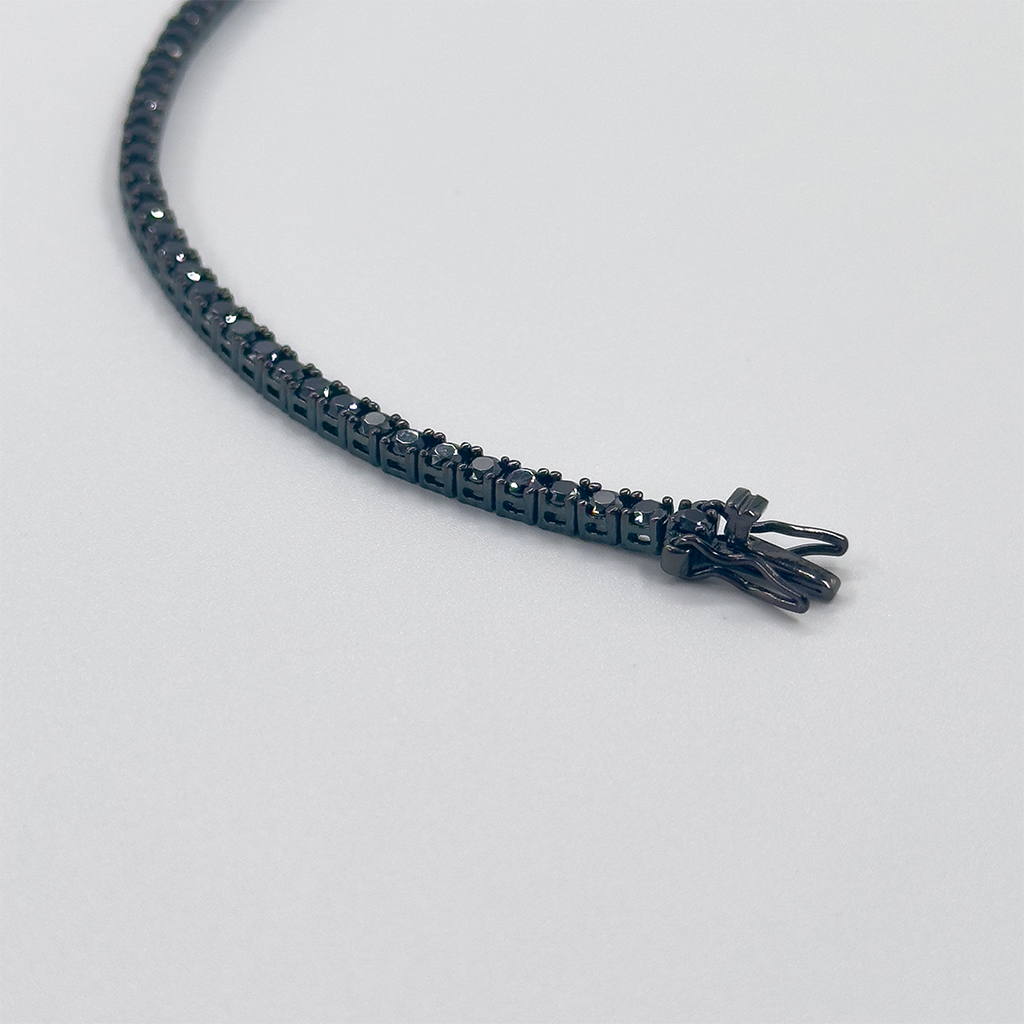 Onix Taşlı Siyah Rodajlı Su Yolu Gümüş Bileklik - 2MM