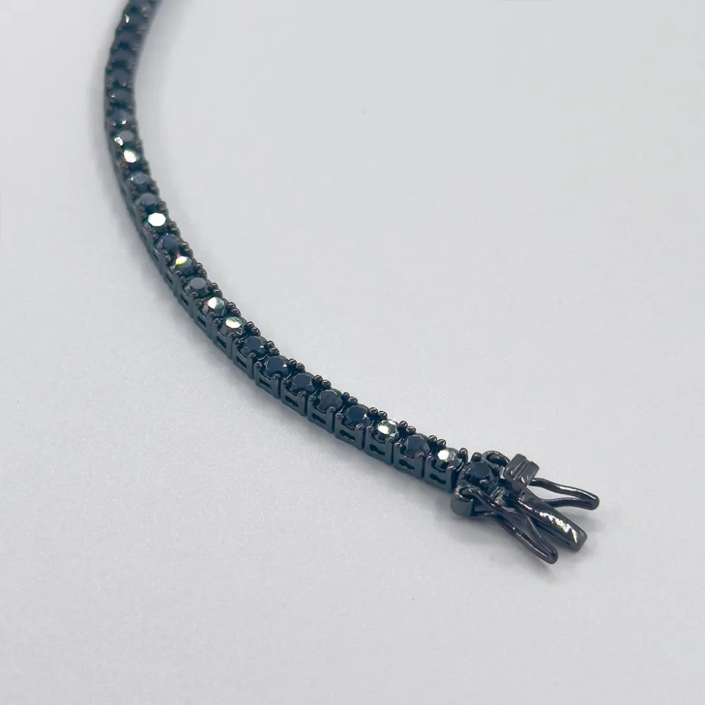 Onix Taşlı Siyah Rodajlı Su Yolu Gümüş Bileklik - 2MM - LVRBLK03