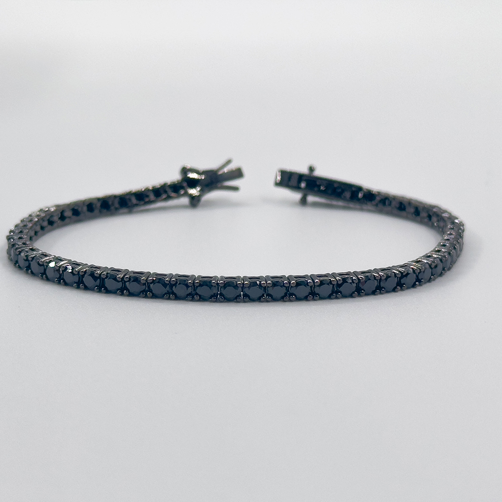 Onix Taşlı Siyah Rodajlı Su Yolu Gümüş Bileklik - 3MM - LVRBLK06