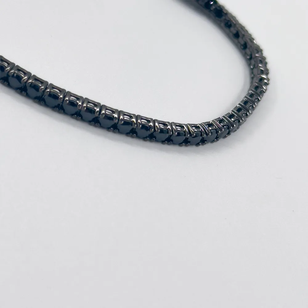 Onix Taşlı Siyah Rodajlı Su Yolu Gümüş Bileklik - 3MM - LVRBLK06