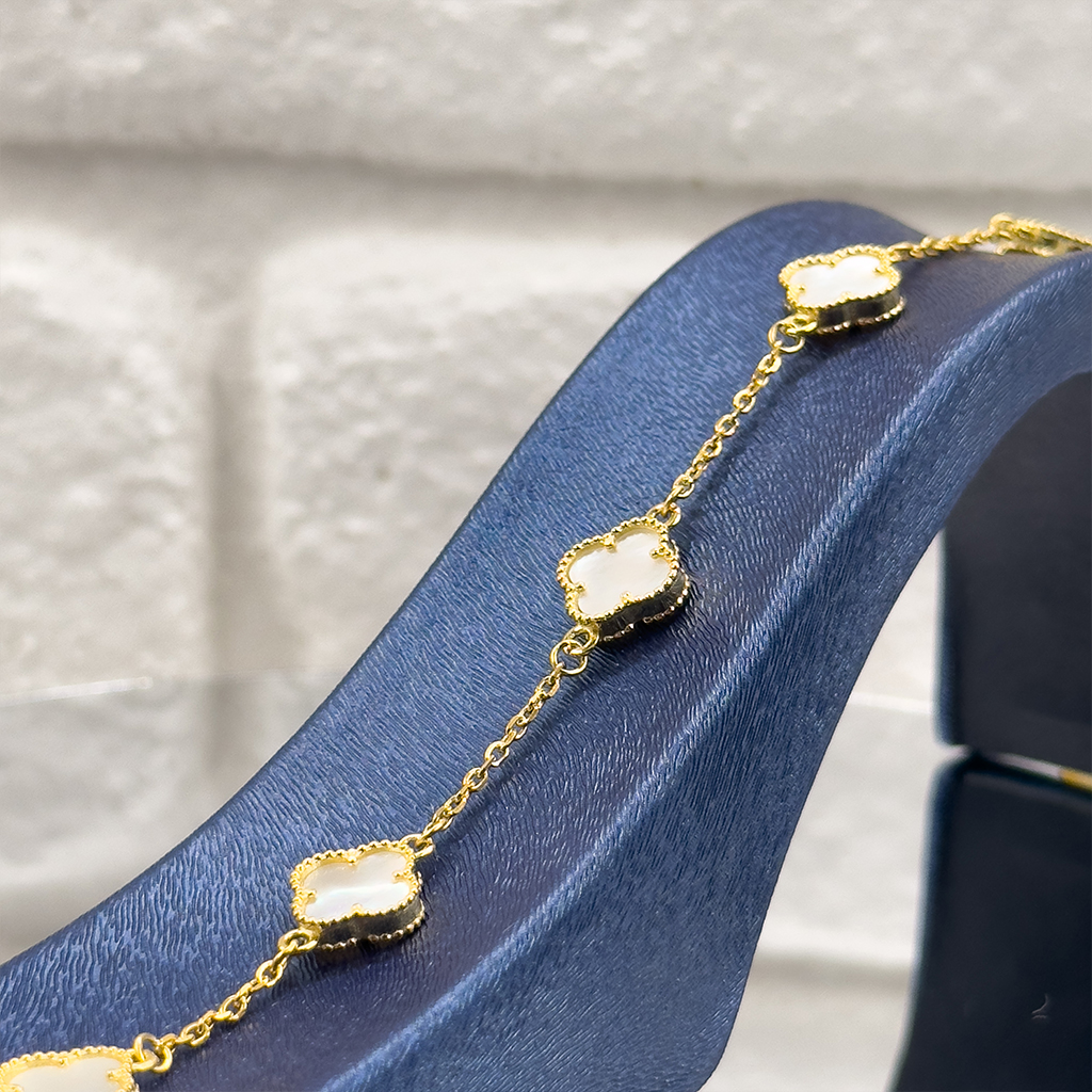 Gold Renk Sedef Van Cleef Gümüş Bileklik