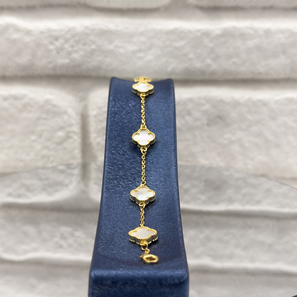Gold Renk Sedef Van Cleef Gümüş Bileklik