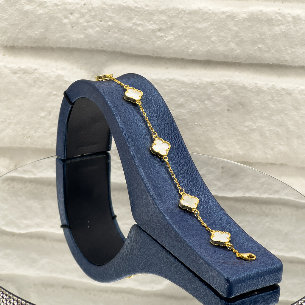 Gold Renk Sedef Van Cleef Gümüş Bileklik