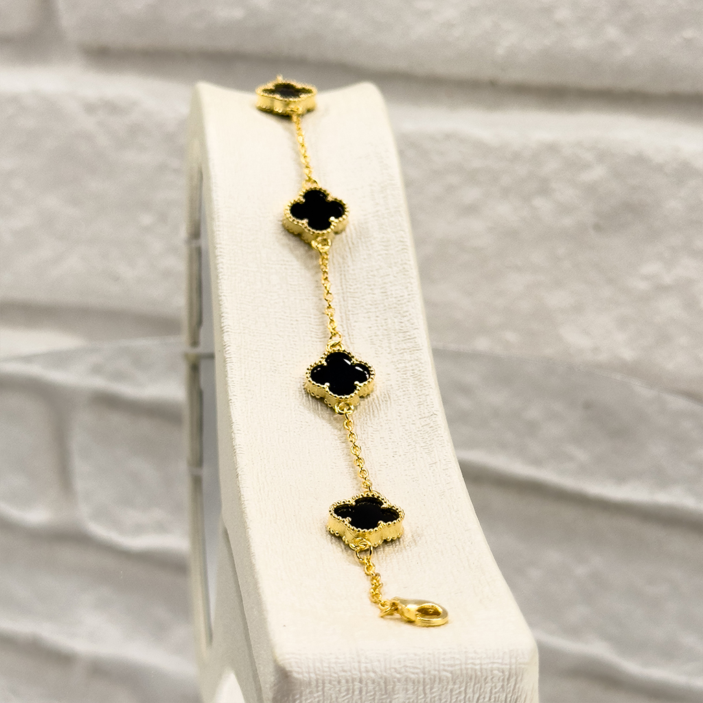 Gold Renk Onix Taşlı Van Cleef Gümüş Bileklik