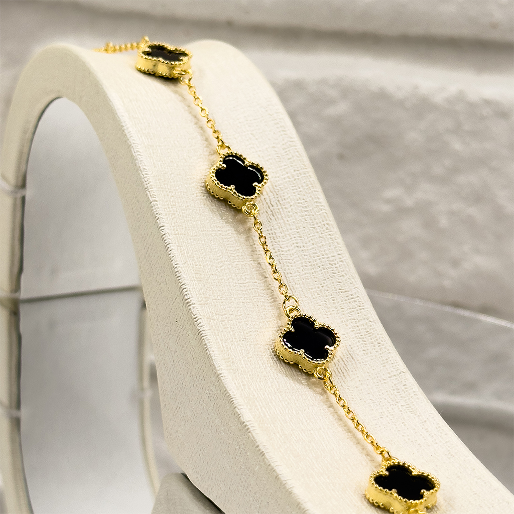 Gold Renk Onix Taşlı Van Cleef Gümüş Bileklik