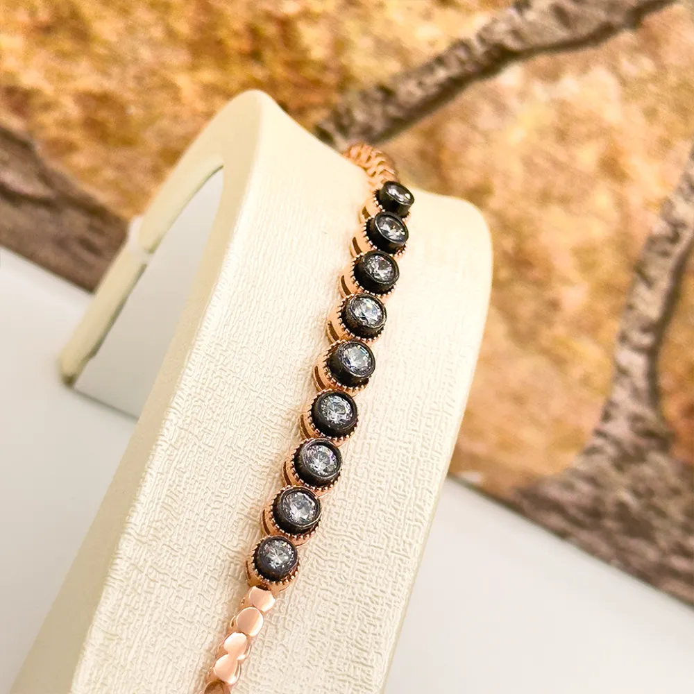 Rosegold Elmas Montür Su Yolu Gümüş Bileklik
