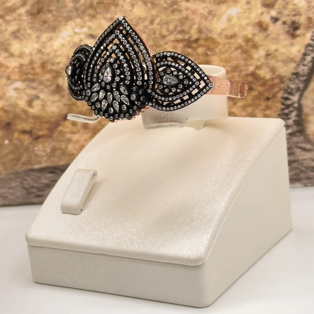 Rosegold Elmas Montür Özel Kelepçe Gümüş Bileklik