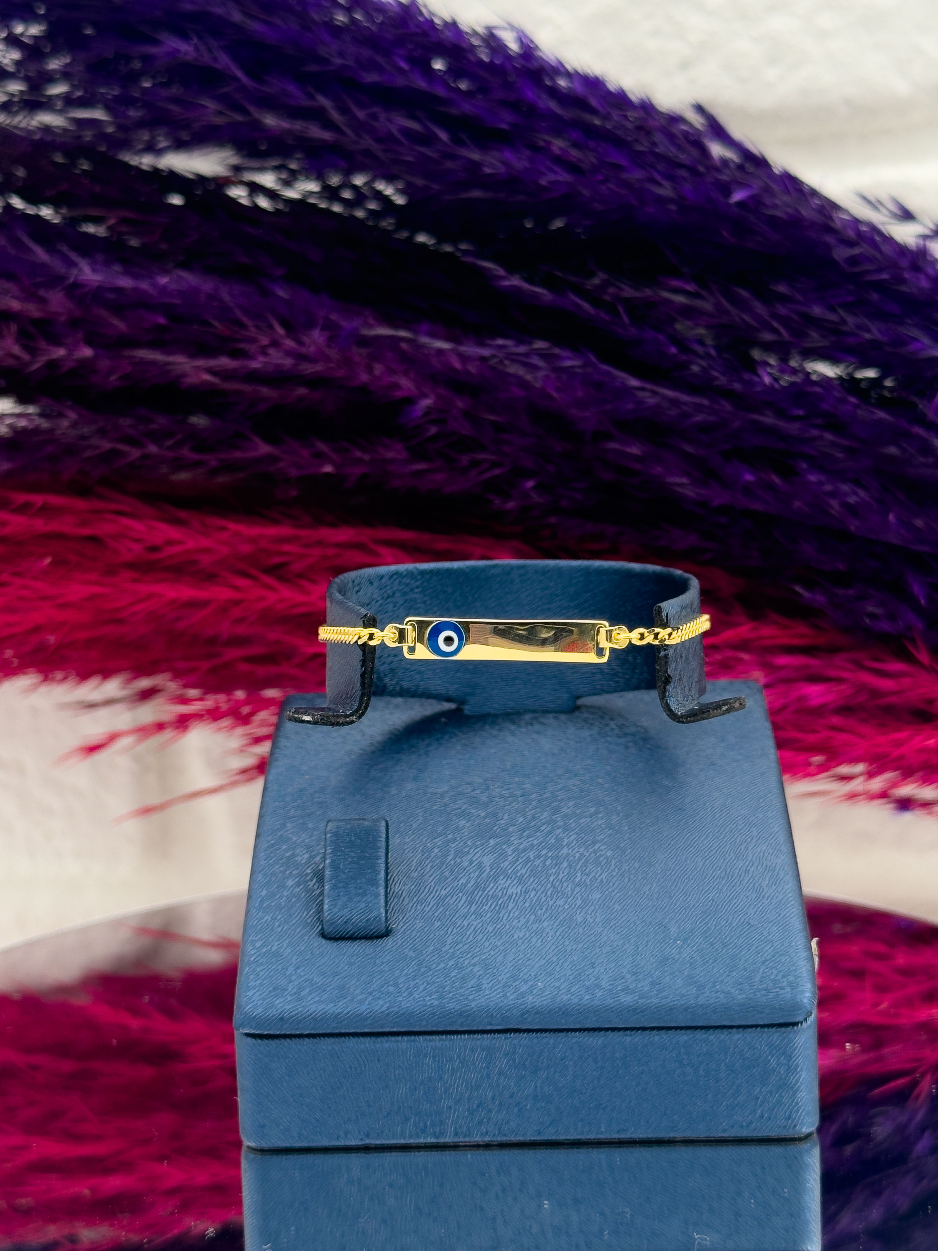 925 Ayar Gümüş Gold Renk Nazar Boncuklu İsim Yazılabilir Kız & Erkek Bebek Künye – Kişiye Özel Gümüş Çocuk Bileklik