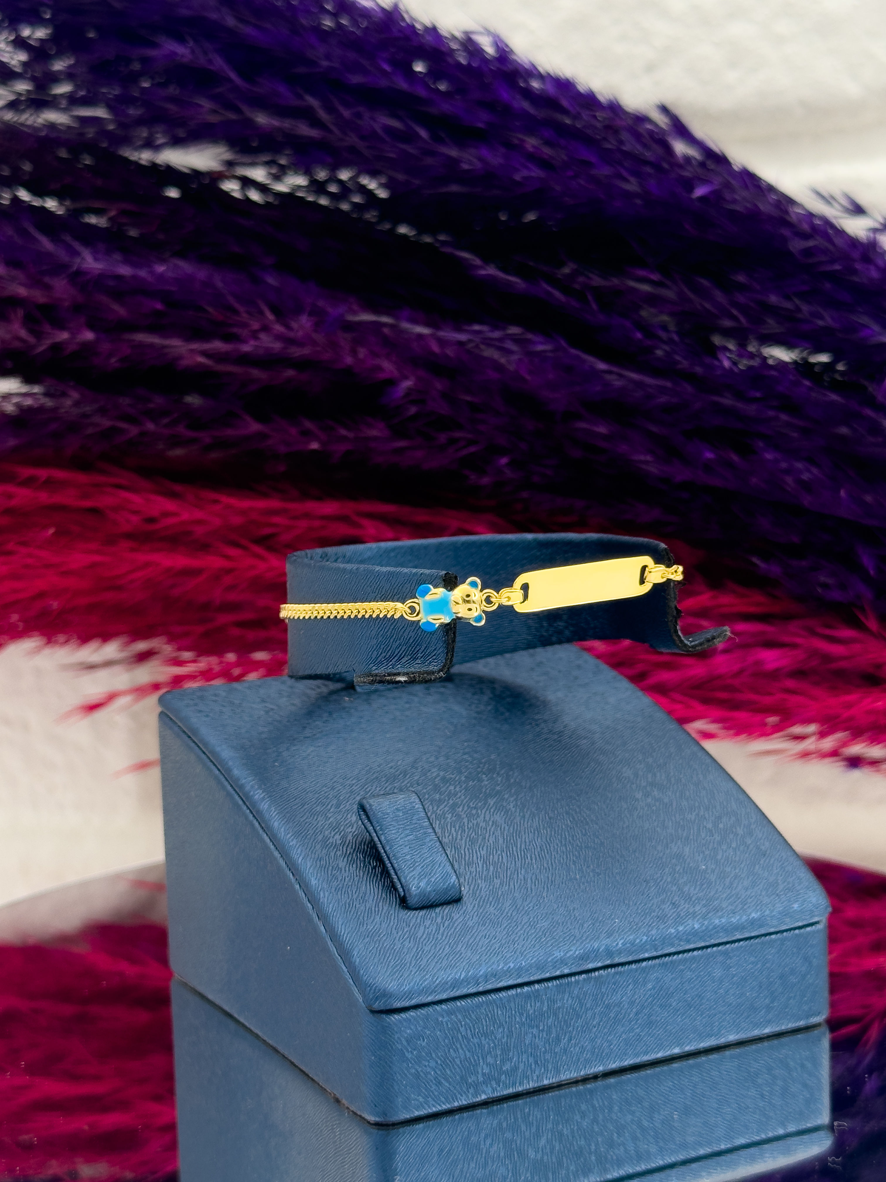 925 Ayar Gümüş Ayıcık Figürlü Gold Renk İsim Yazılabilir Kız & Erkek Bebek Künye – Kişiye Özel Gümüş Çocuk Bileklik