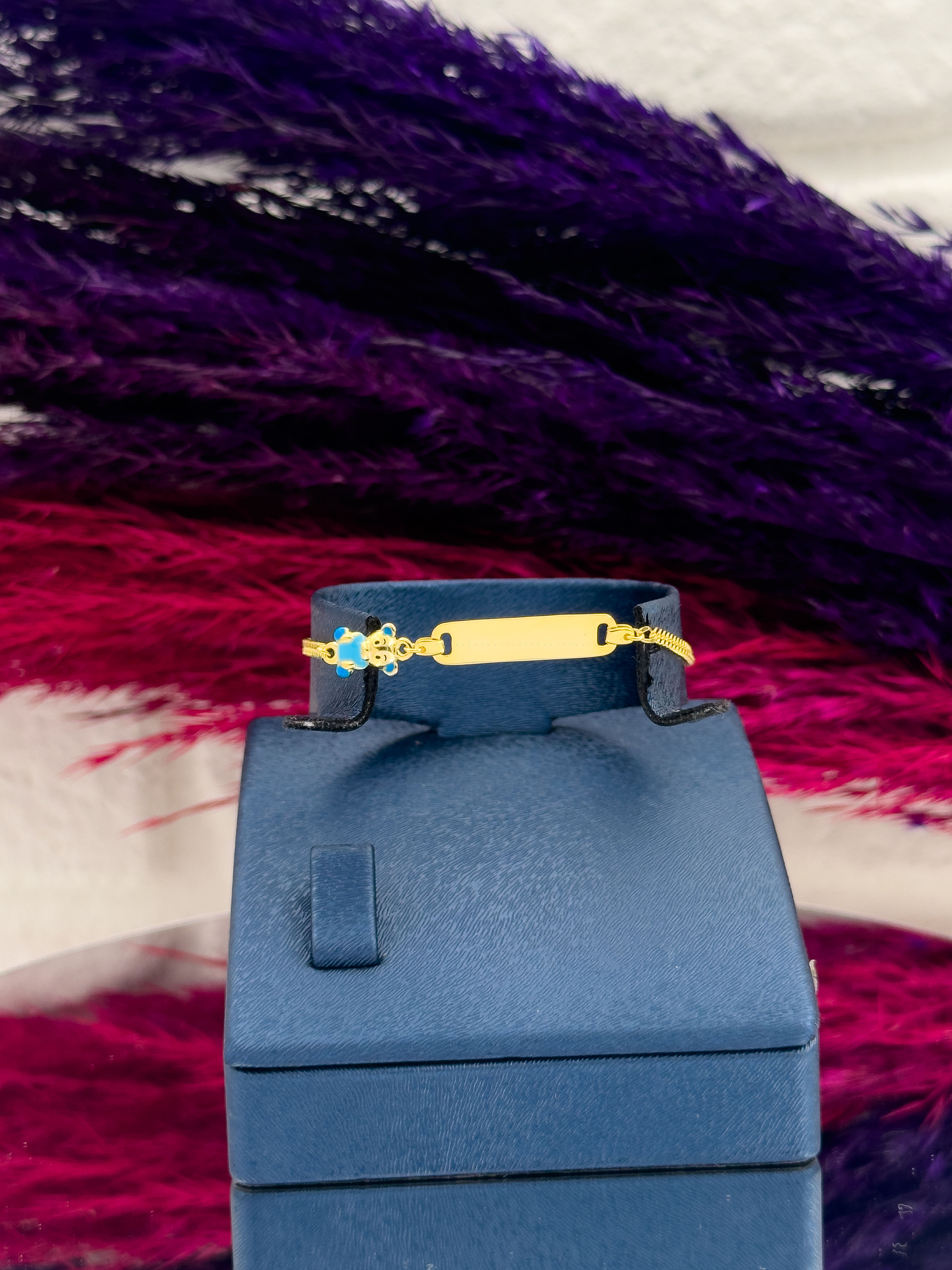 925 Ayar Gümüş Ayıcık Figürlü Gold Renk İsim Yazılabilir Kız & Erkek Bebek Künye – Kişiye Özel Gümüş Çocuk Bileklik