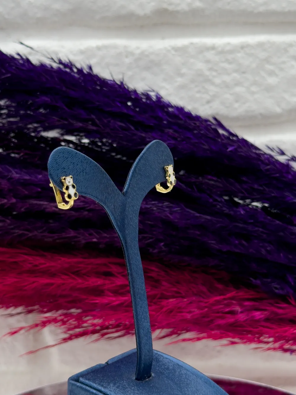 925 Ayar Gümüş Gold Renk Panda Tasarım Zarif Kız Çocuk Küpesi