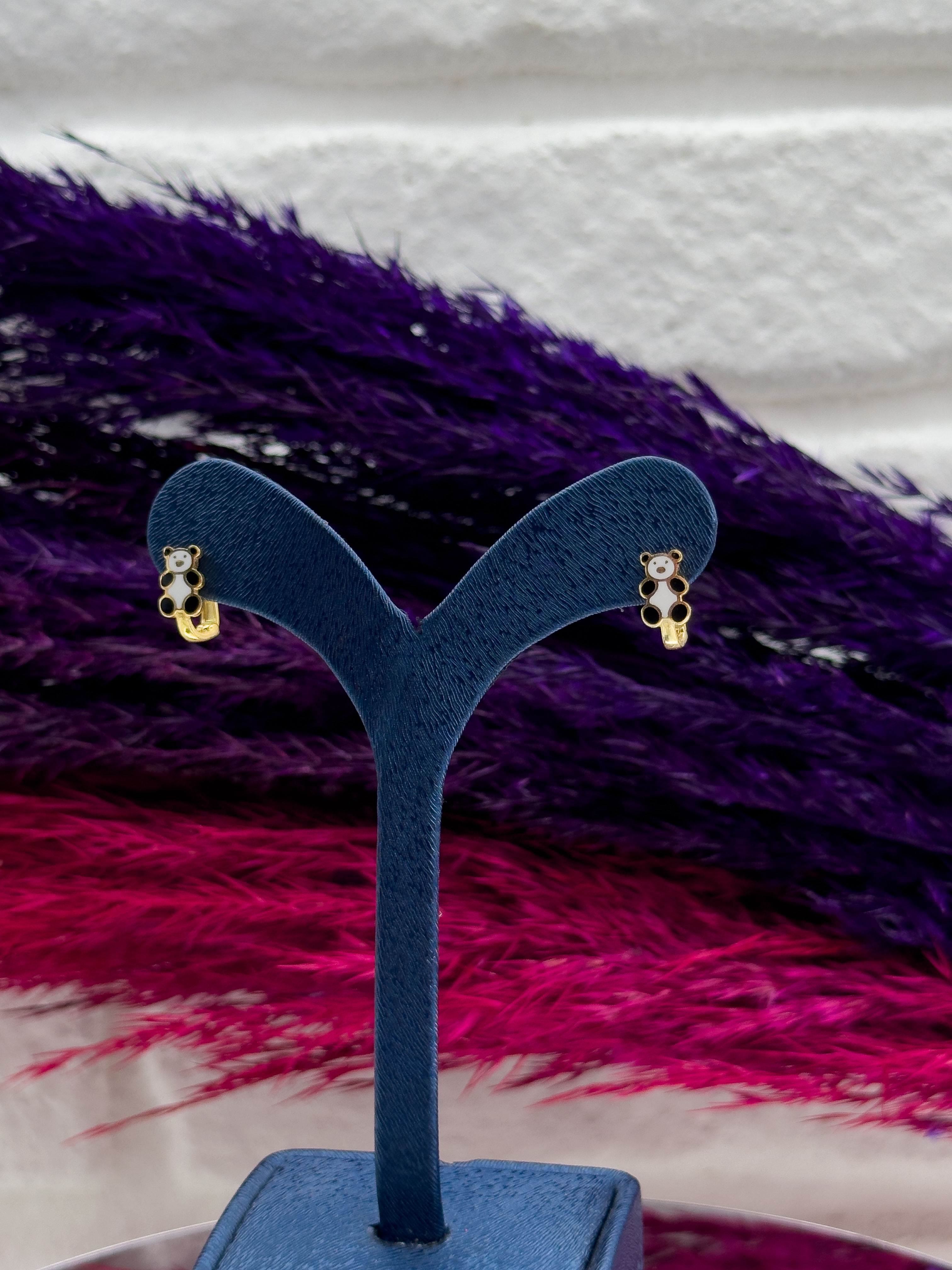 925 Ayar Gümüş Gold Renk Panda Tasarım Zarif Kız Çocuk Küpesi