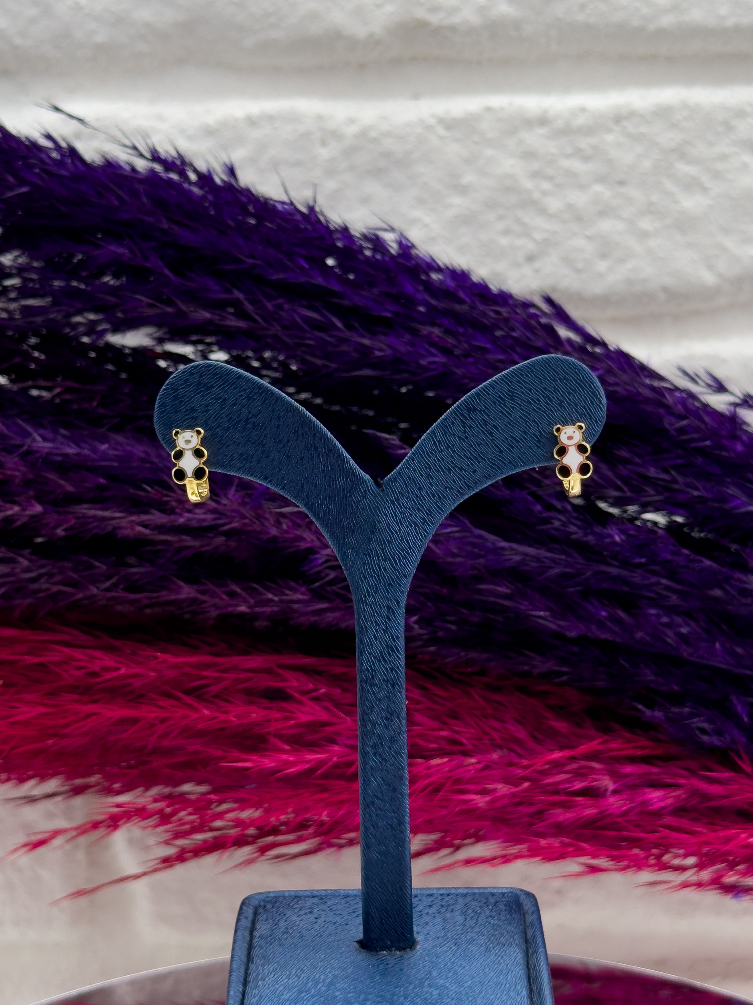 925 Ayar Gümüş Gold Renk Panda Tasarım Zarif Kız Çocuk Küpesi