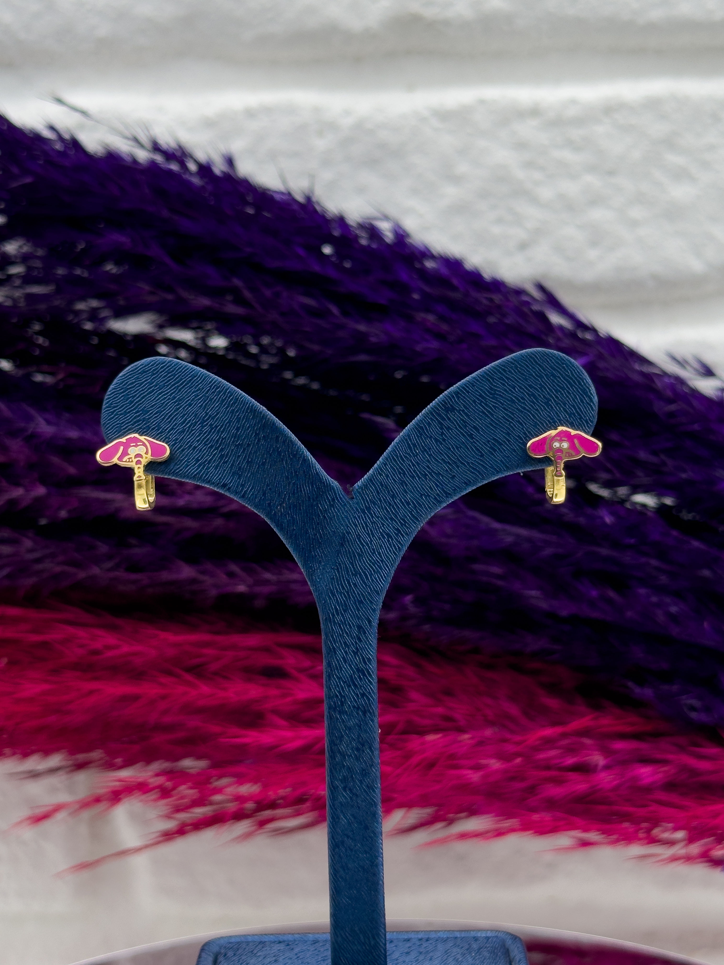 925 Ayar Gümüş Pembe Mineli Fil Necati Figürlü Zarif Kız Çocuk Küpesi