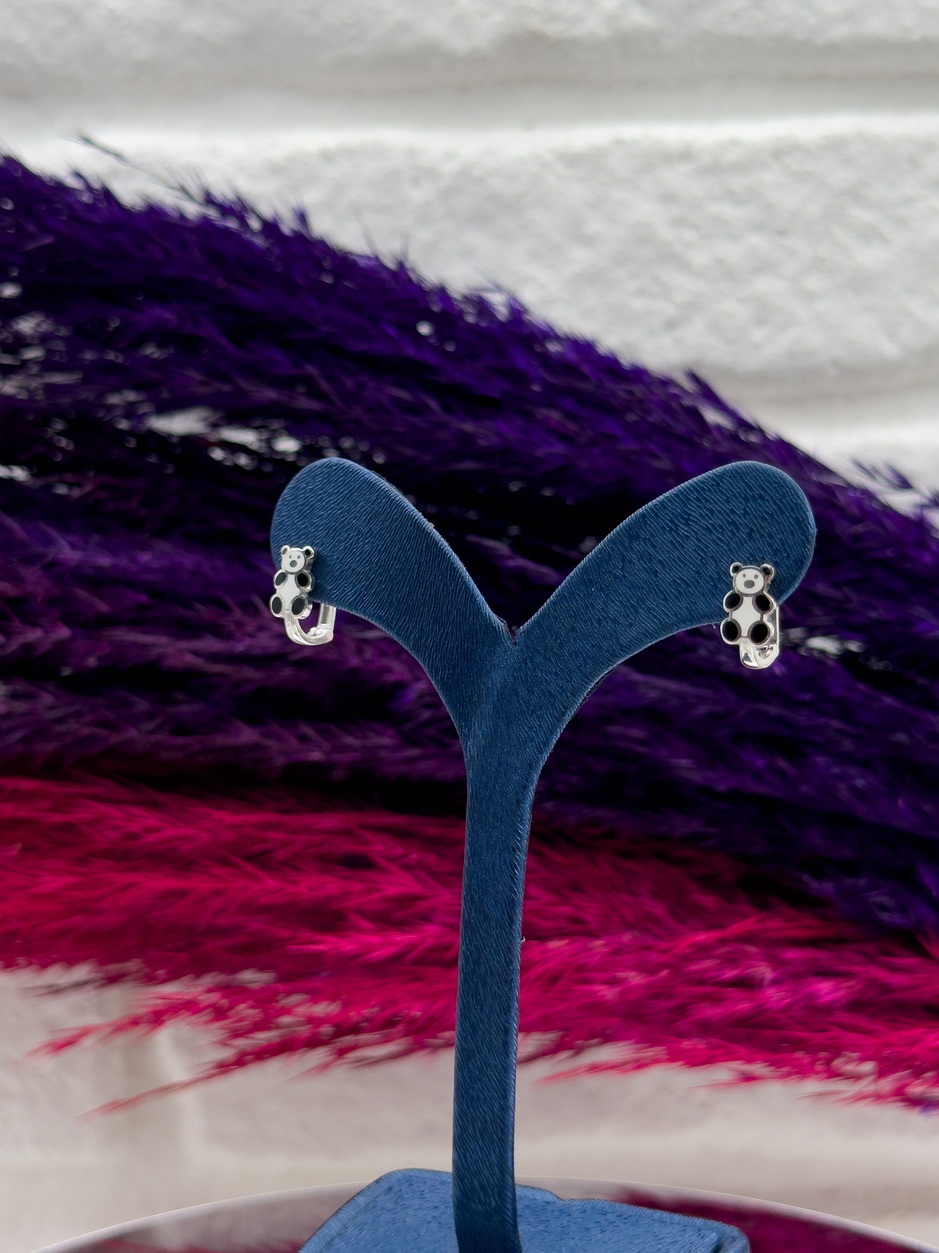 925 Ayar Gümüş Panda Figürlü Zarif Kız Çocuk Küpesi