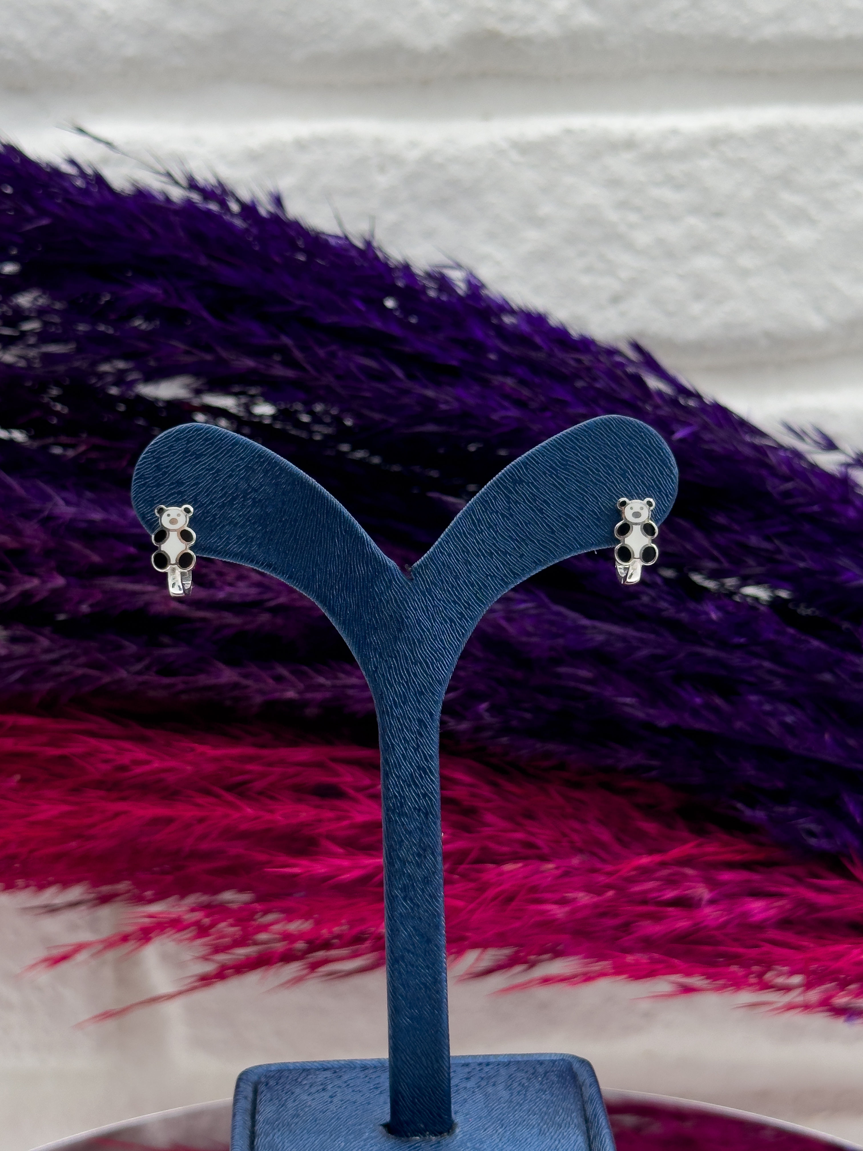 925 Ayar Gümüş Panda Figürlü Zarif Kız Çocuk Küpesi