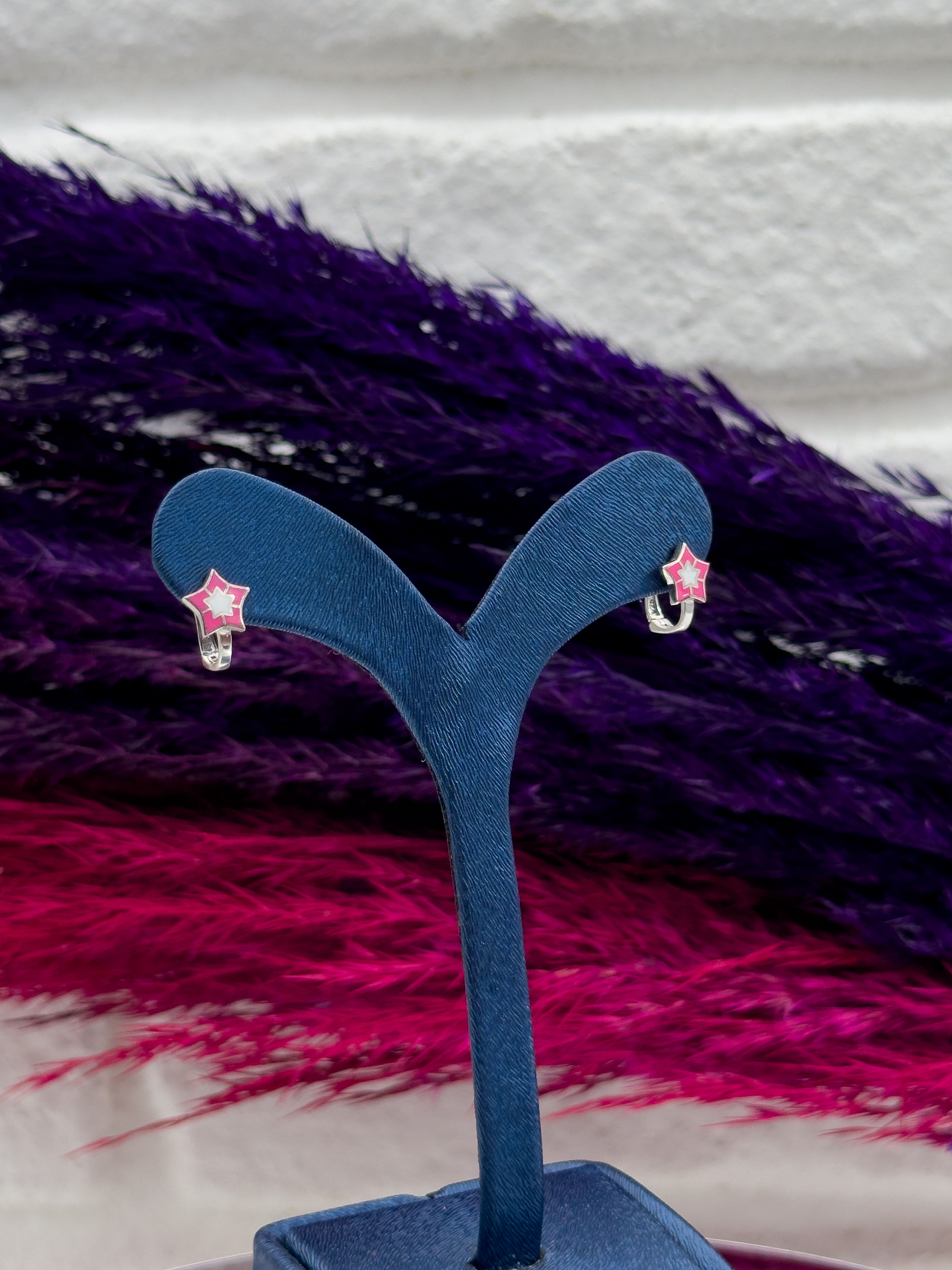 925 Ayar Gümüş Yıldızlı Pembe Mineli Zarif Kız Çocuk Küpesi