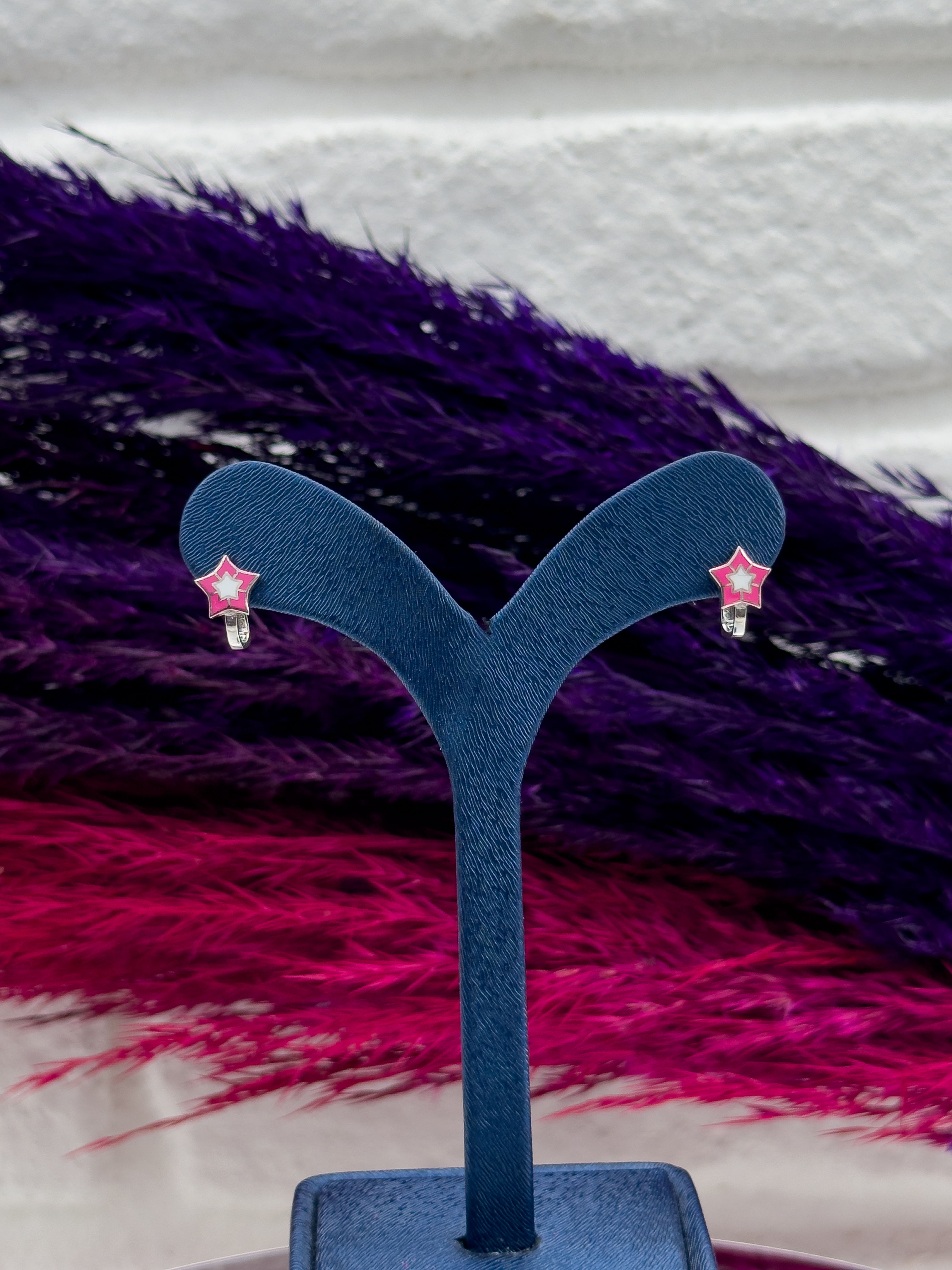 925 Ayar Gümüş Yıldızlı Pembe Mineli Zarif Kız Çocuk Küpesi