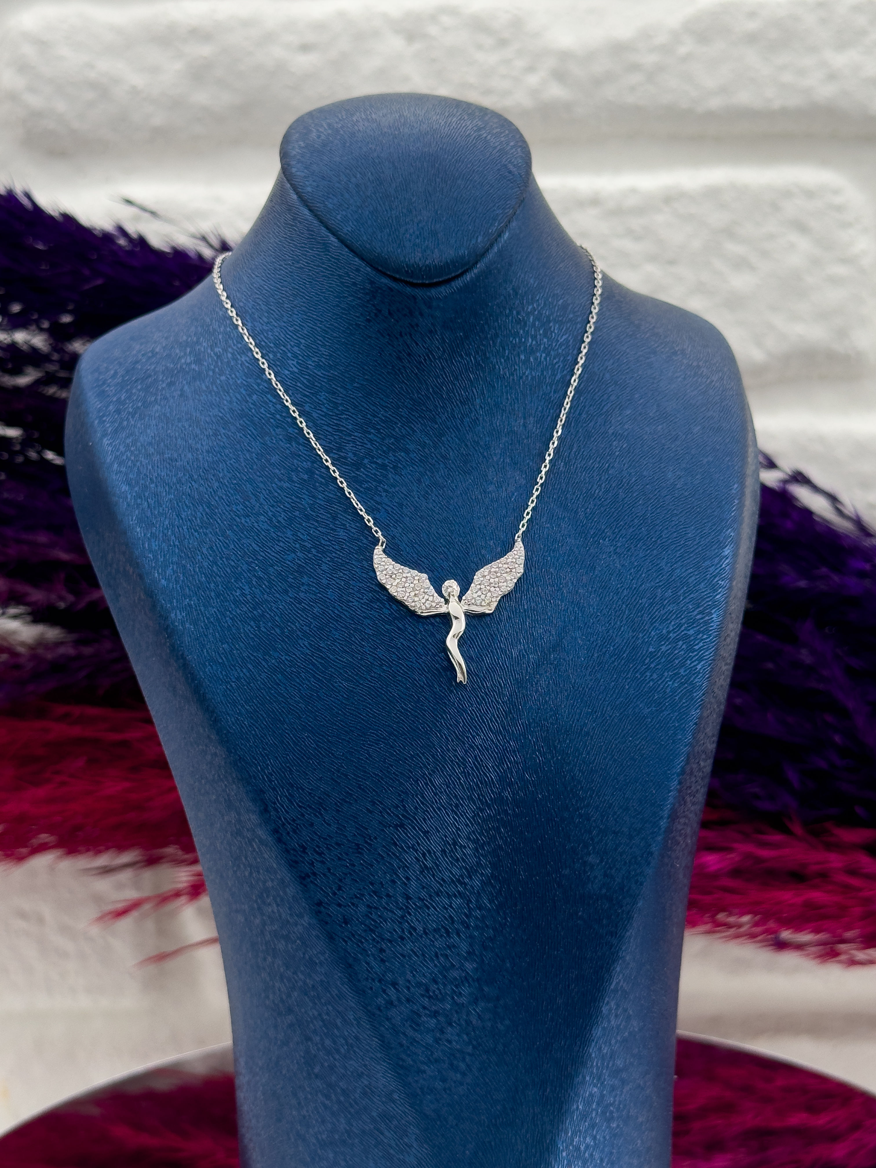 925 Ayar Gümüş Zirkon Taşlı Melek Modeli Popüler Kadın Kolye