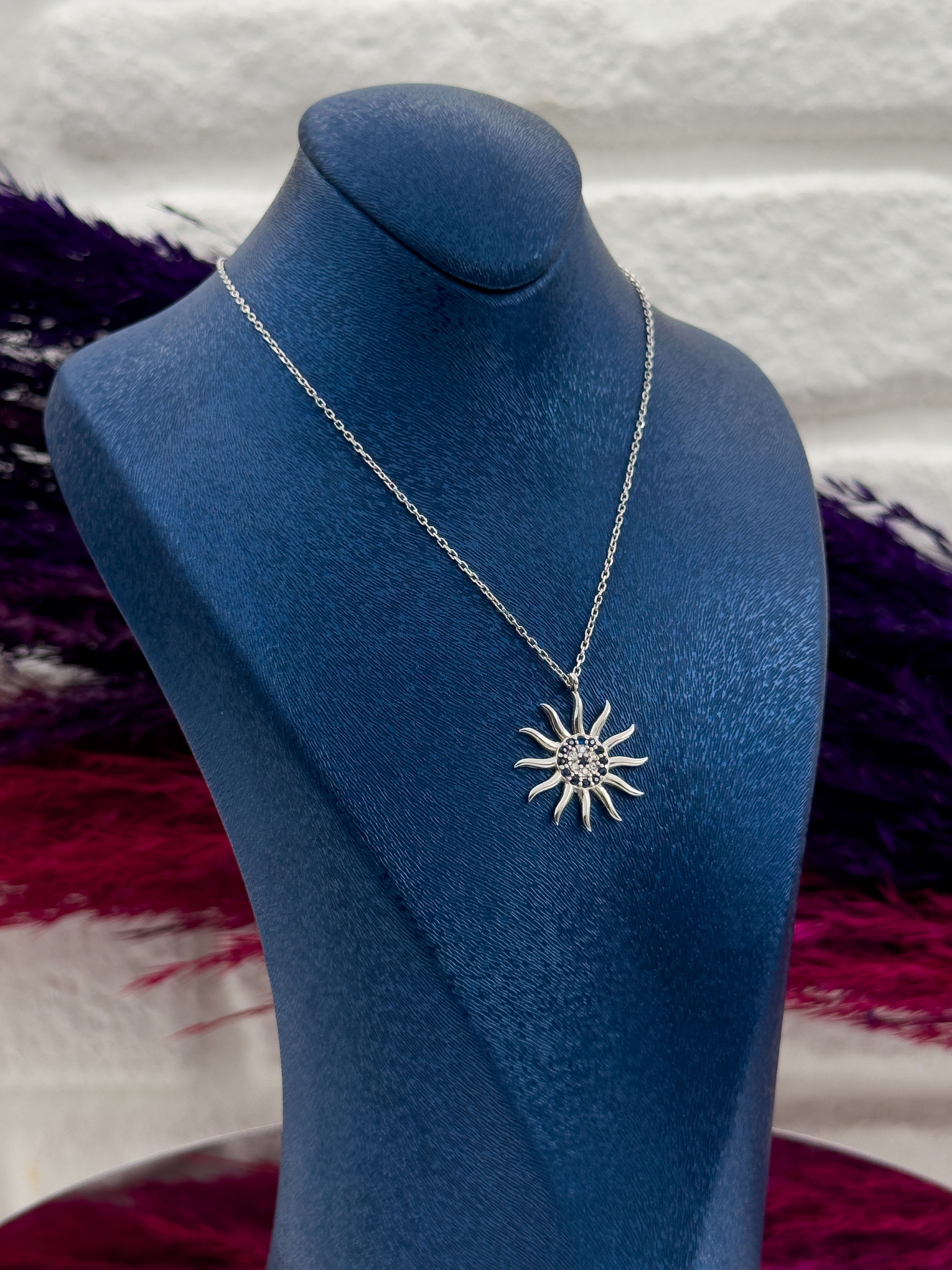 925 Ayar Gümüş Nazar Boncuklu Güneş Modeli Lüks Kadın Kolye