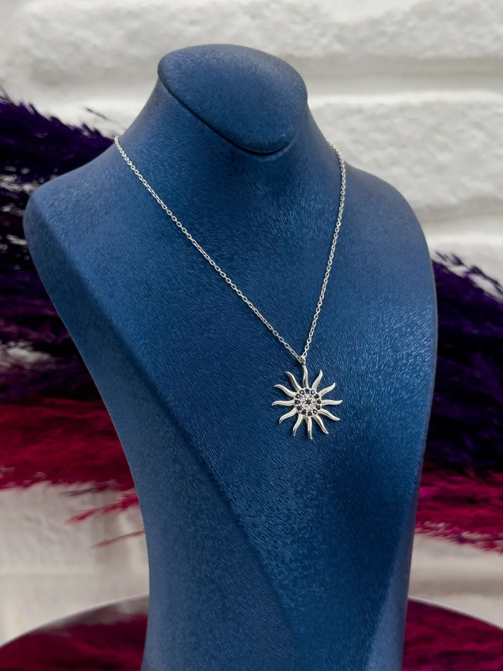 925 Ayar Gümüş Nazar Boncuklu Güneş Modeli Lüks Kadın Kolye