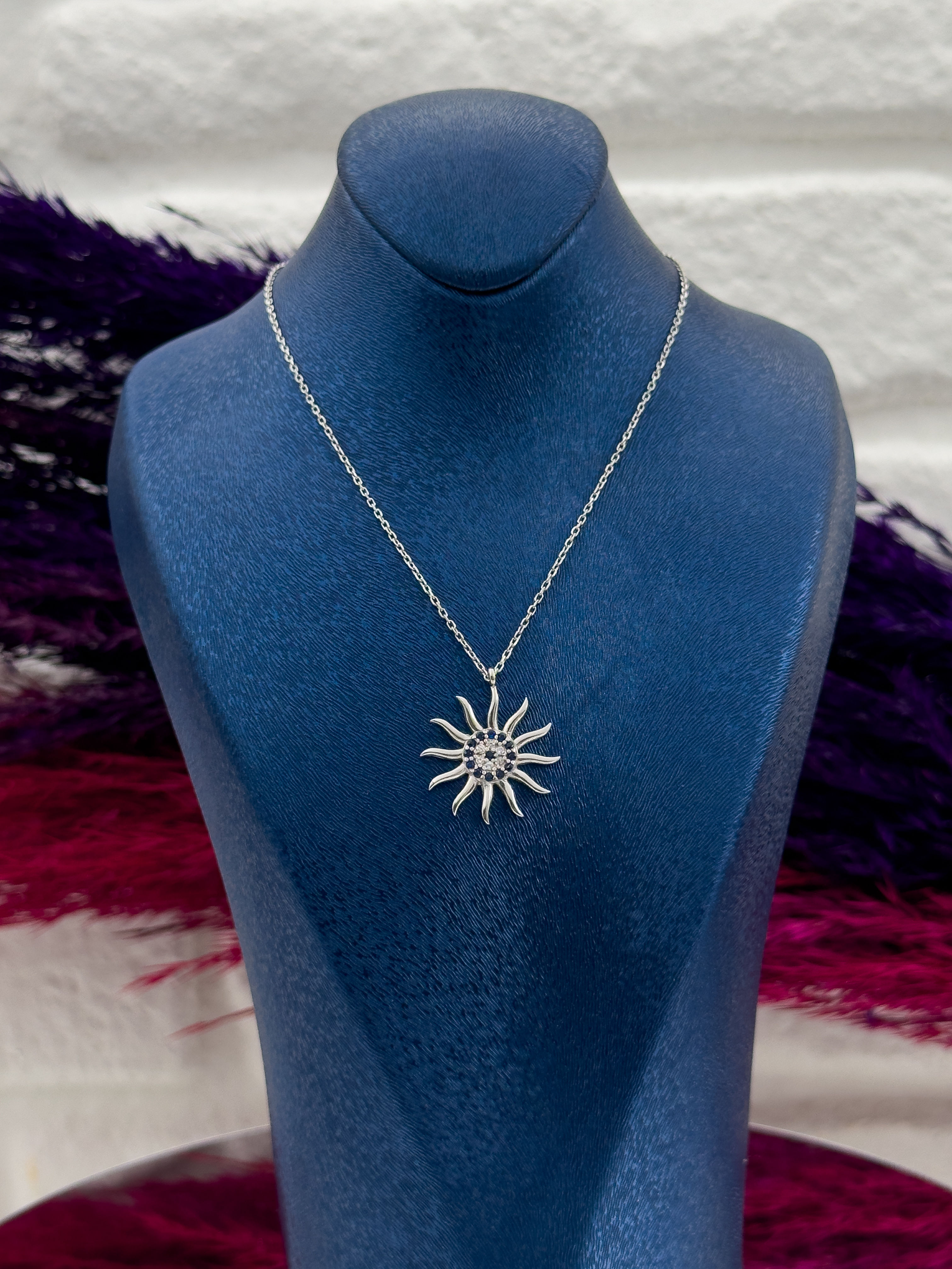 925 Ayar Gümüş Nazar Boncuklu Güneş Modeli Lüks Kadın Kolye