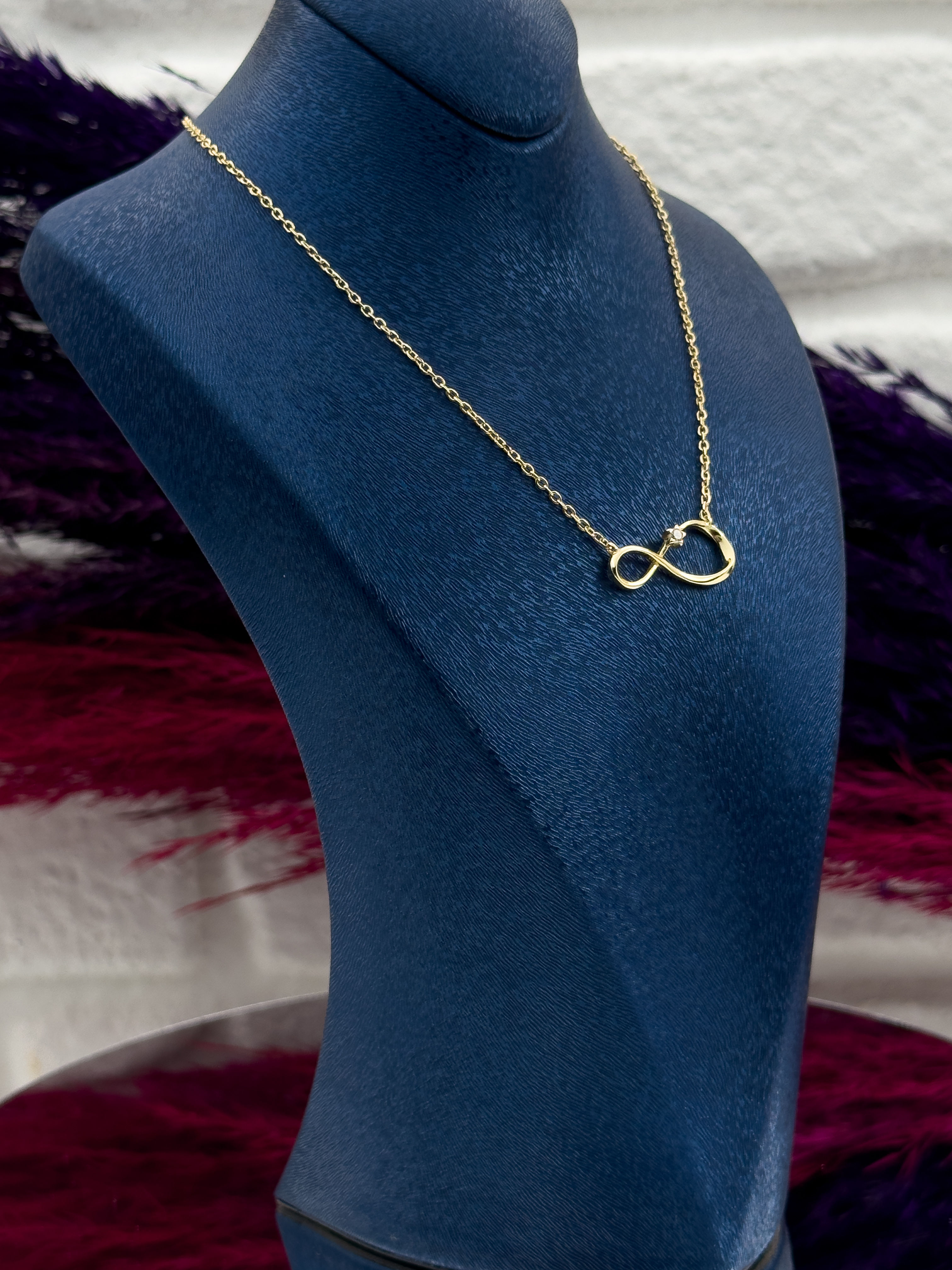 925 Ayar Gümüş Gold Renk Sonsuzluk Modeli Zarif Kadın Kolye