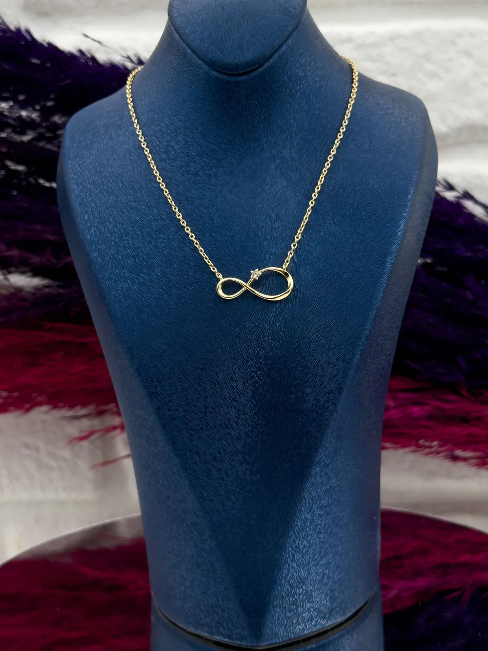 925 Ayar Gümüş Gold Renk Sonsuzluk Modeli Zarif Kadın Kolye