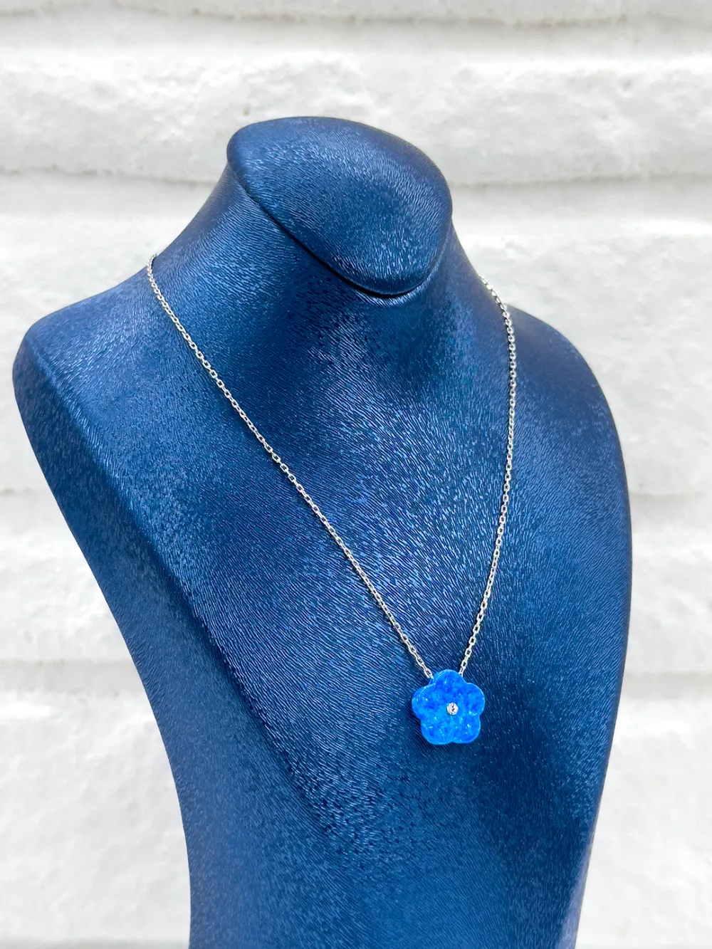 Mavi Opal Papatya Model Kadın Gümüş Kolye - Papatya Kolye