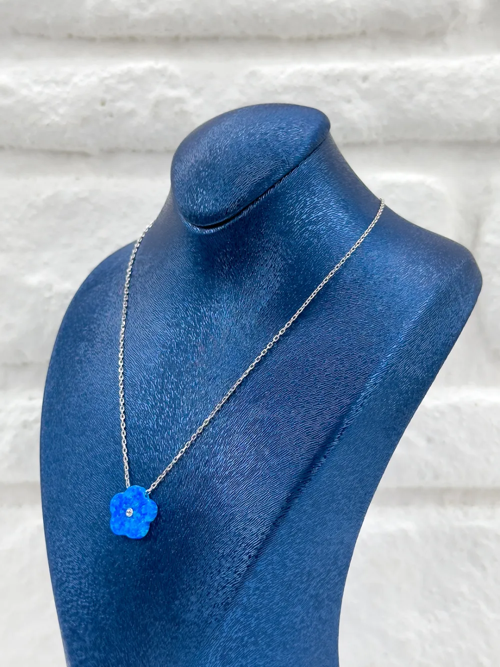 Mavi Opal Papatya Model Kadın Gümüş Kolye - Papatya Kolye
