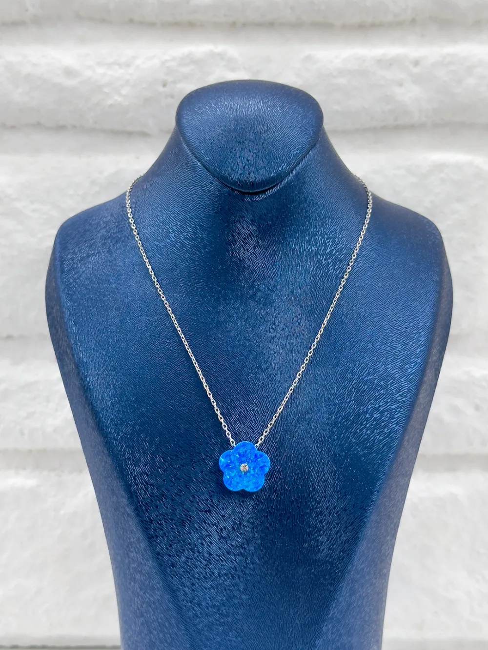 Mavi Opal Papatya Model Kadın Gümüş Kolye - Papatya Kolye