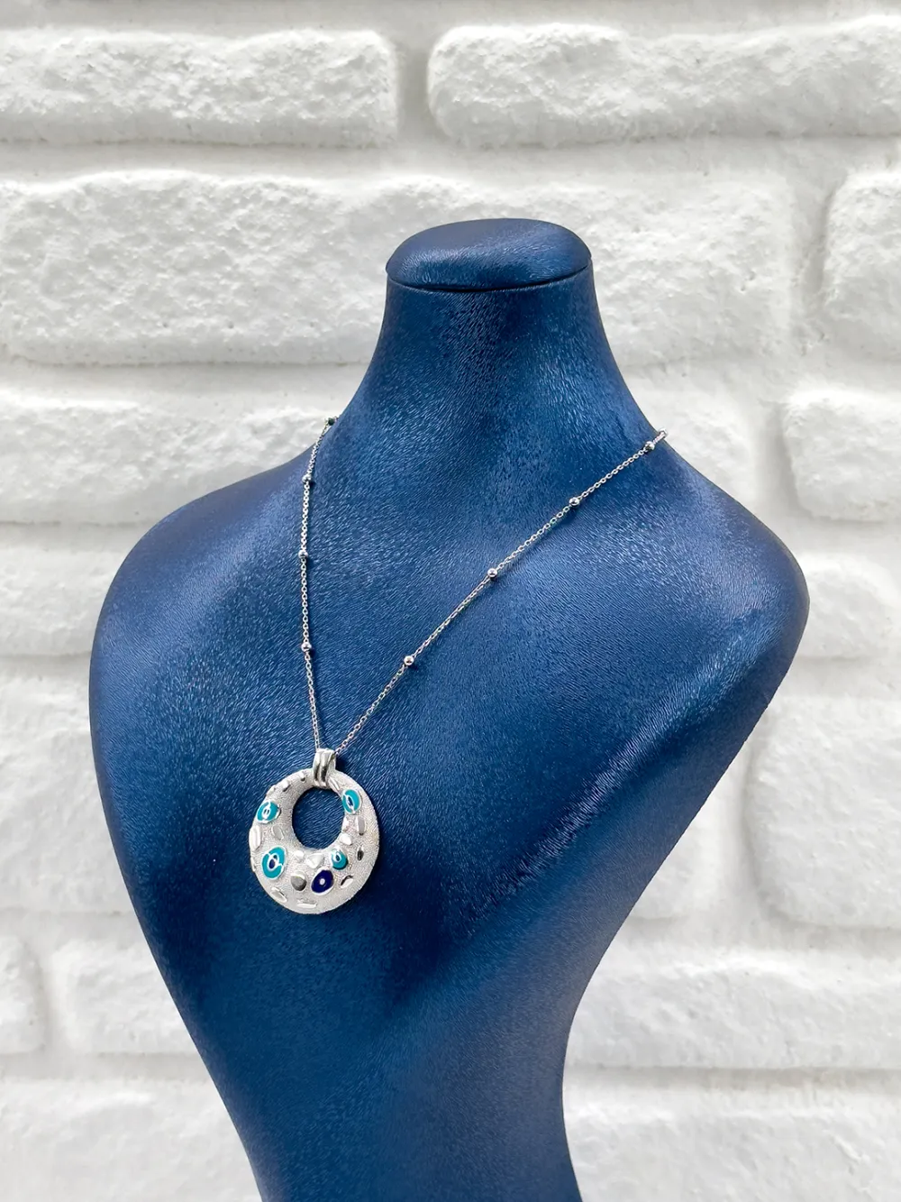 Özel Tasarım Spor Nazar Boncuklu Kadın Gümüş Kolye - Nazar Boncuğu Kolye