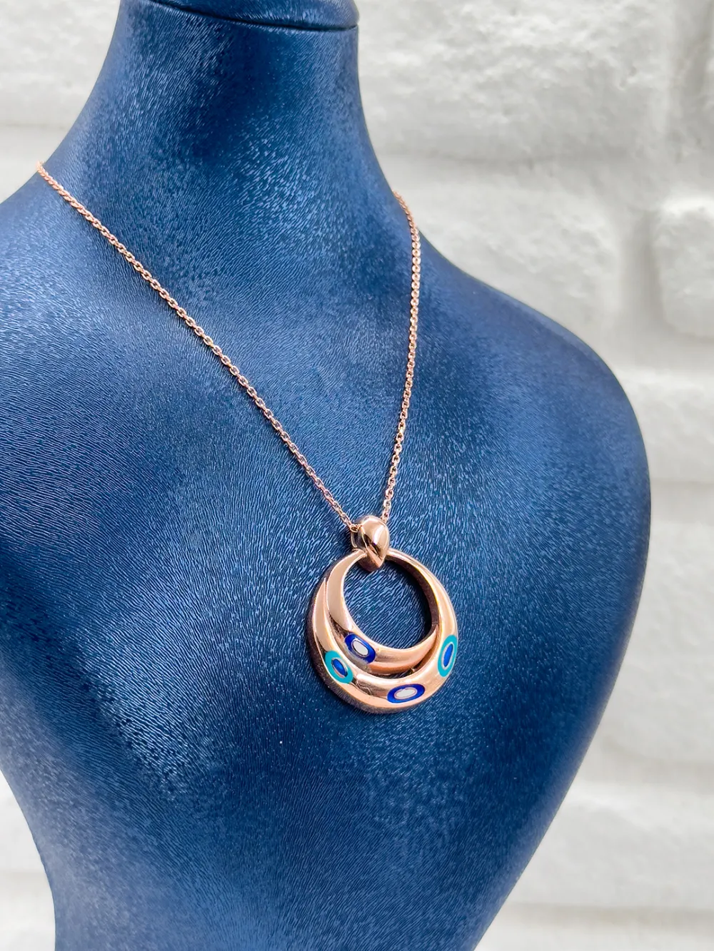 Rose Gold Tasarım Nazar Boncuklu Kadın Gümüş Kolye