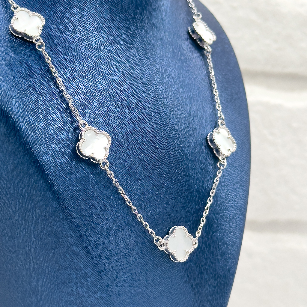 Sıralı Sedef Taşlı Van Cleef Gümüş Kolye