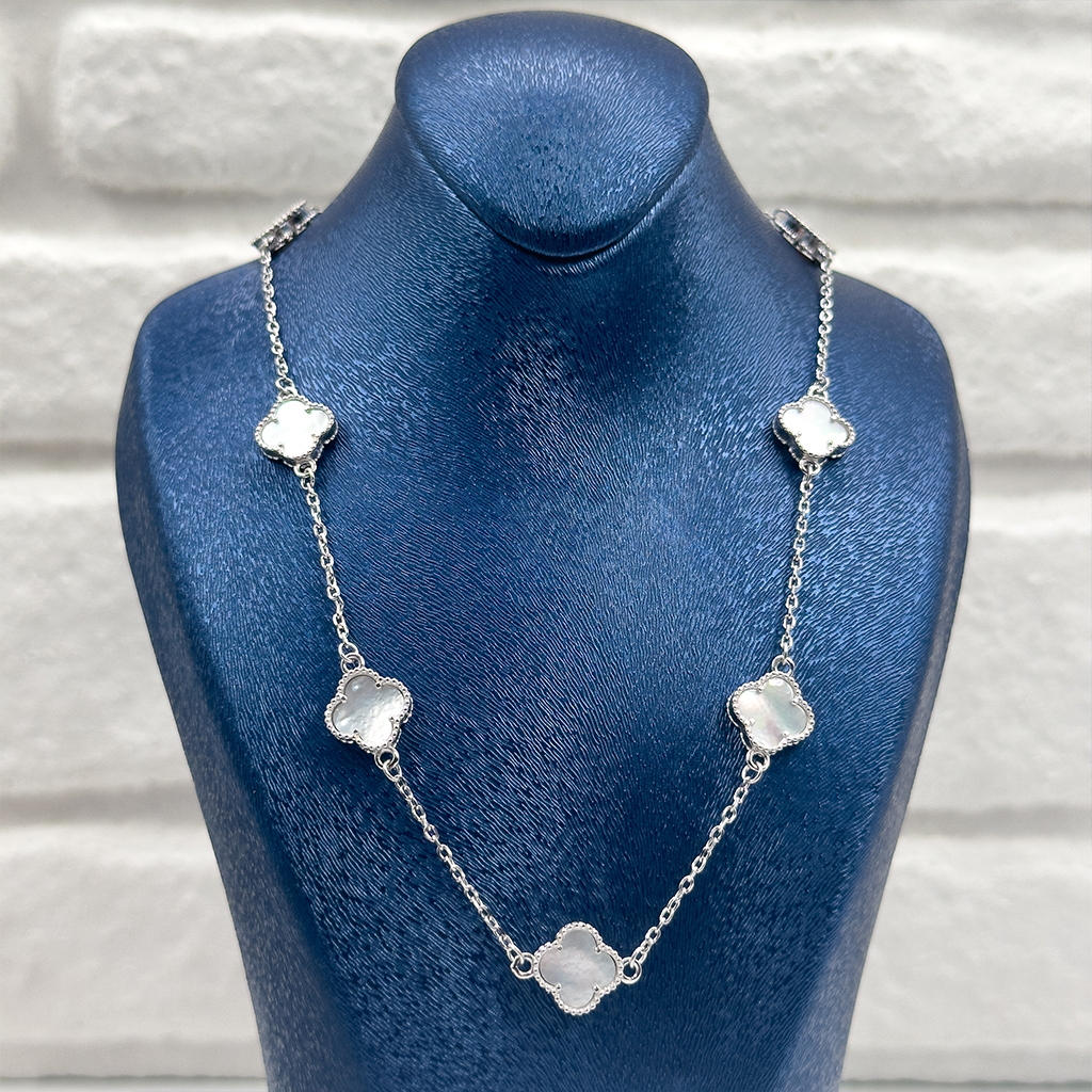 Sıralı Sedef Taşlı Van Cleef Gümüş Kolye