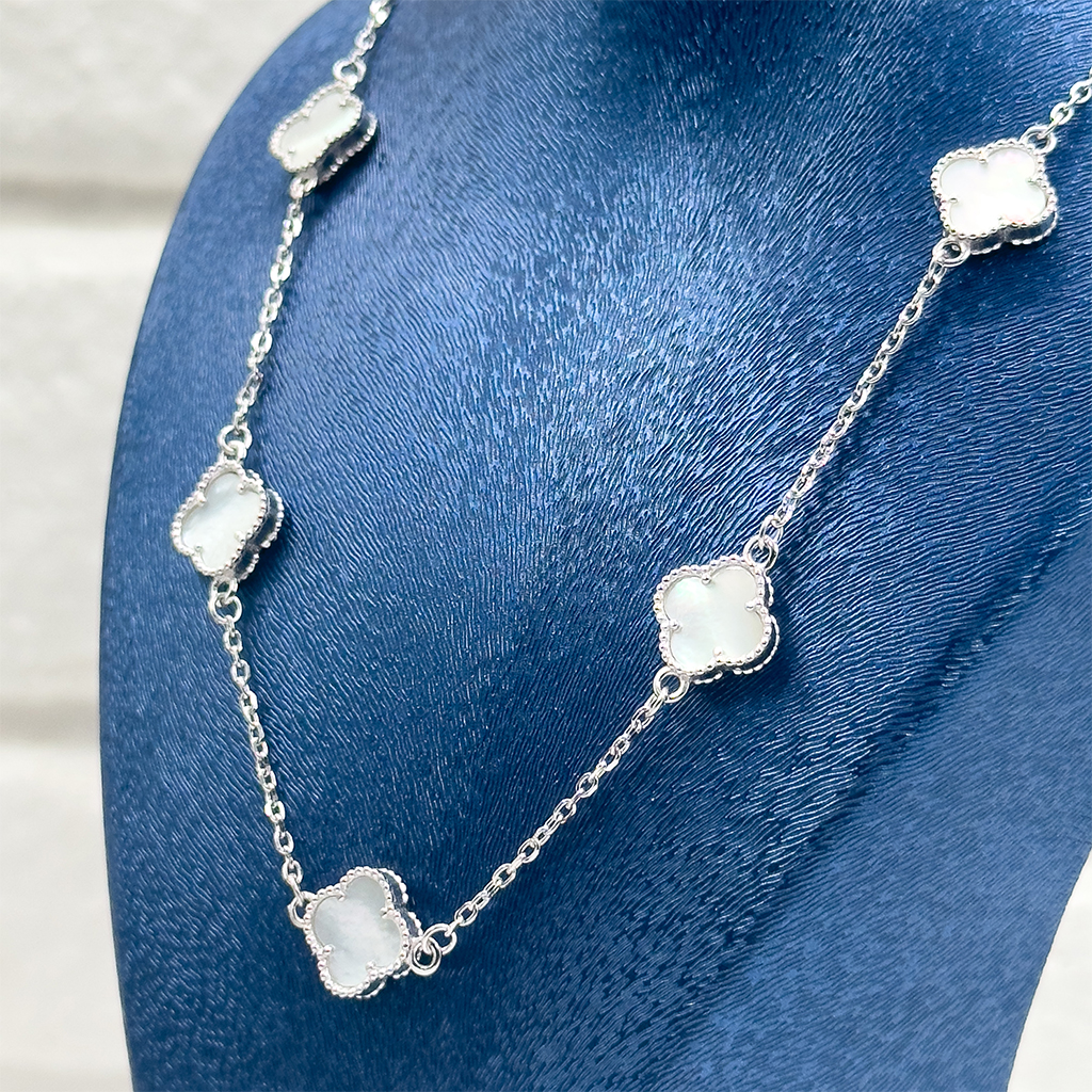 Sıralı Sedef Taşlı Van Cleef Gümüş Kolye