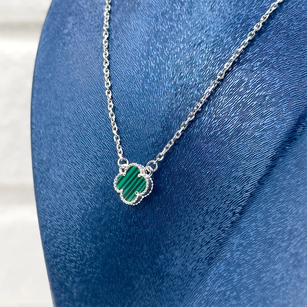 Malachite Taşlı Yonca Gümüş Kolye
